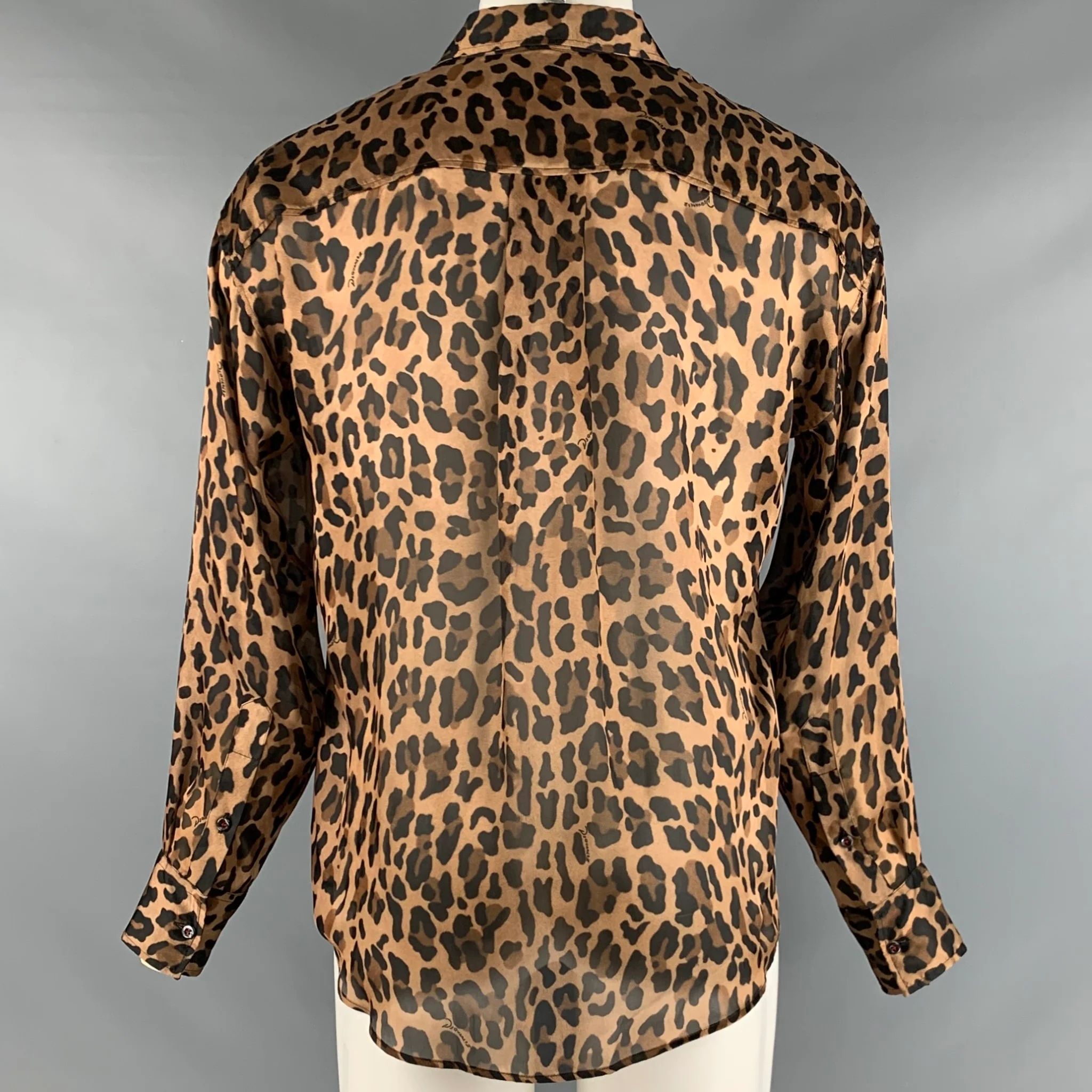 DSQUARED2 Size XS Tan Black Brown Animal Print Polyester Long Sleeve Shirt - Image 5