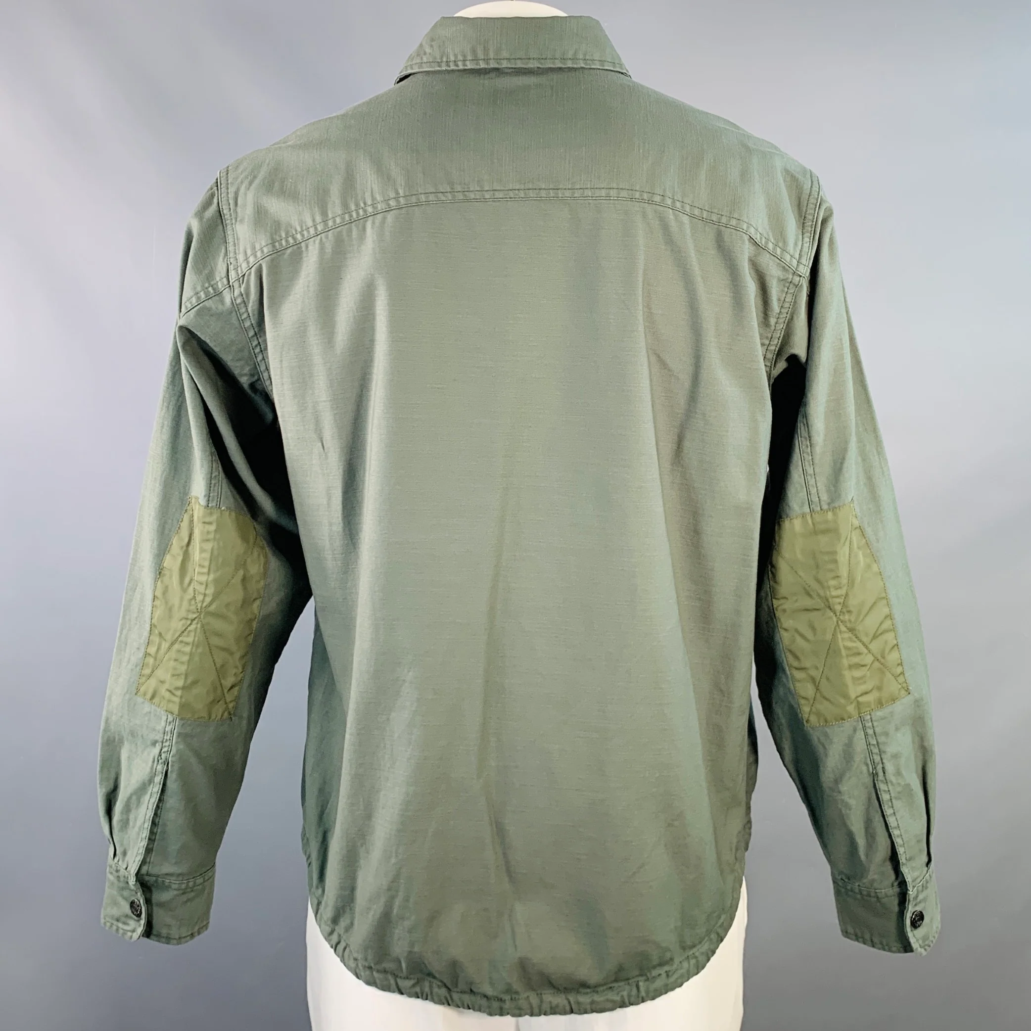 DUBBLE WARE Size L Olive Cotton Snaps Long Sleeve Shirt Jacket - Image 4
