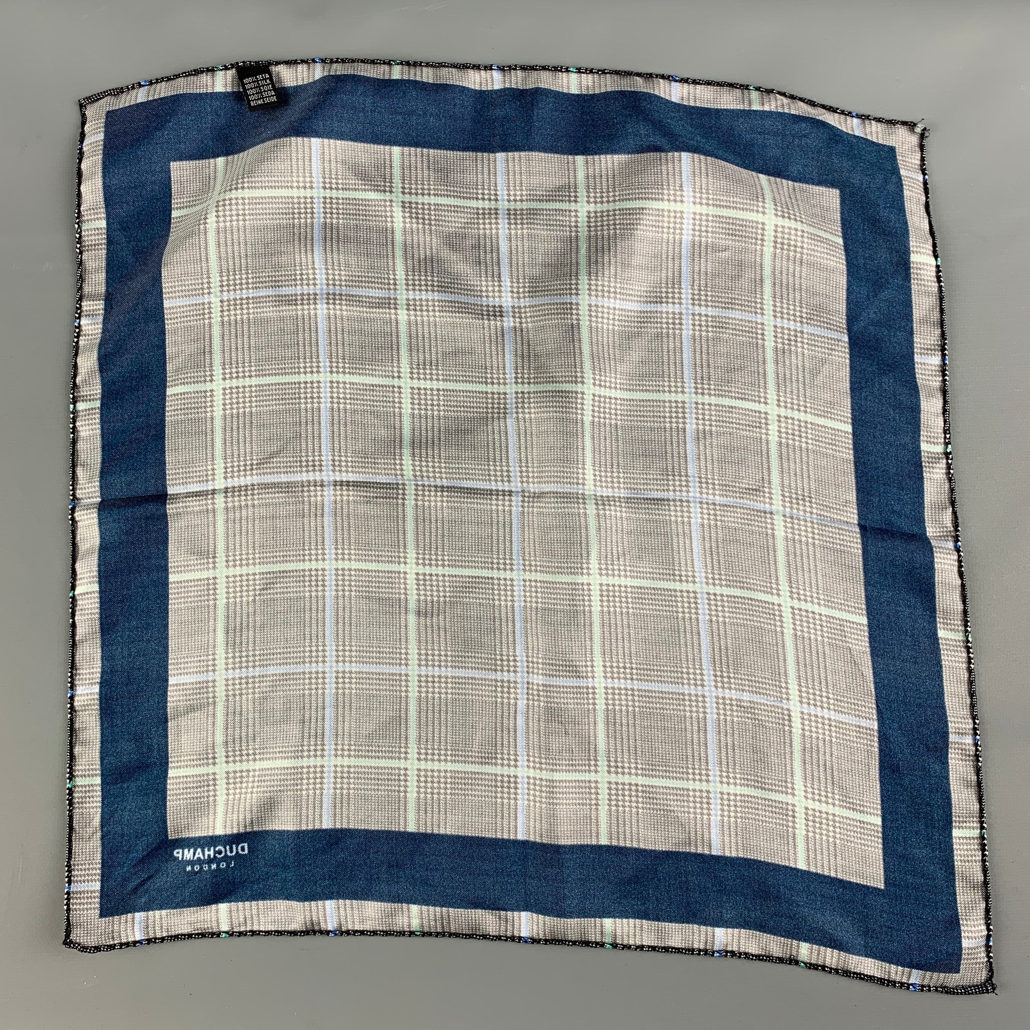 DUCHAMP Black Blue Glenplaid Silk Pocket Square - Image 3