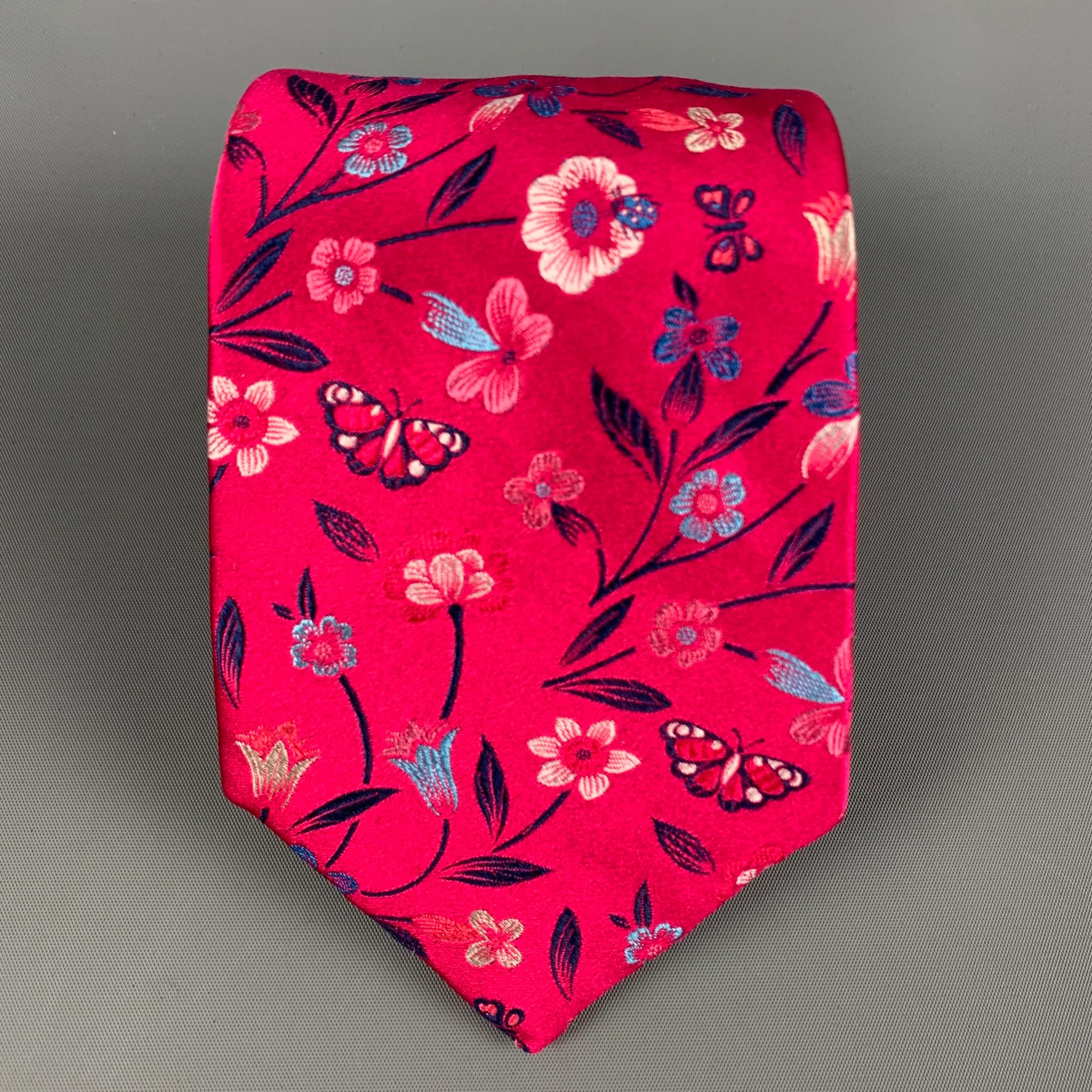 DUCHAMP Pink Blue Floral Silk Tie