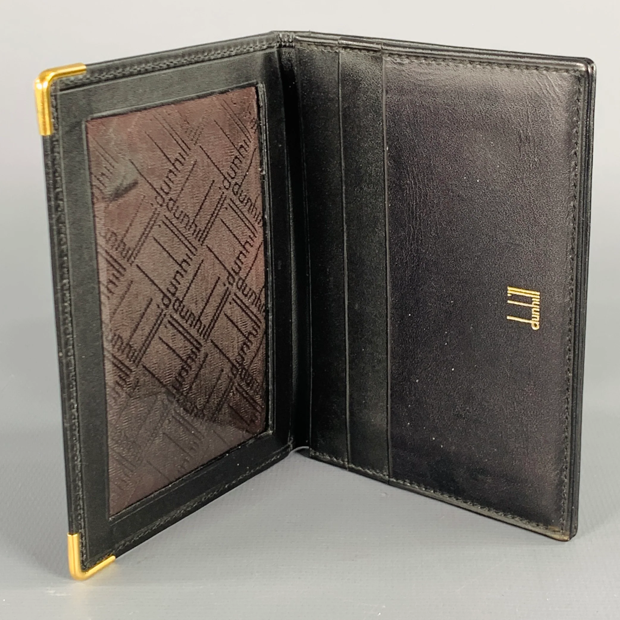 DUNHILL Black Gold Leather Credit Card Holder Bifold Wallet - Image 3