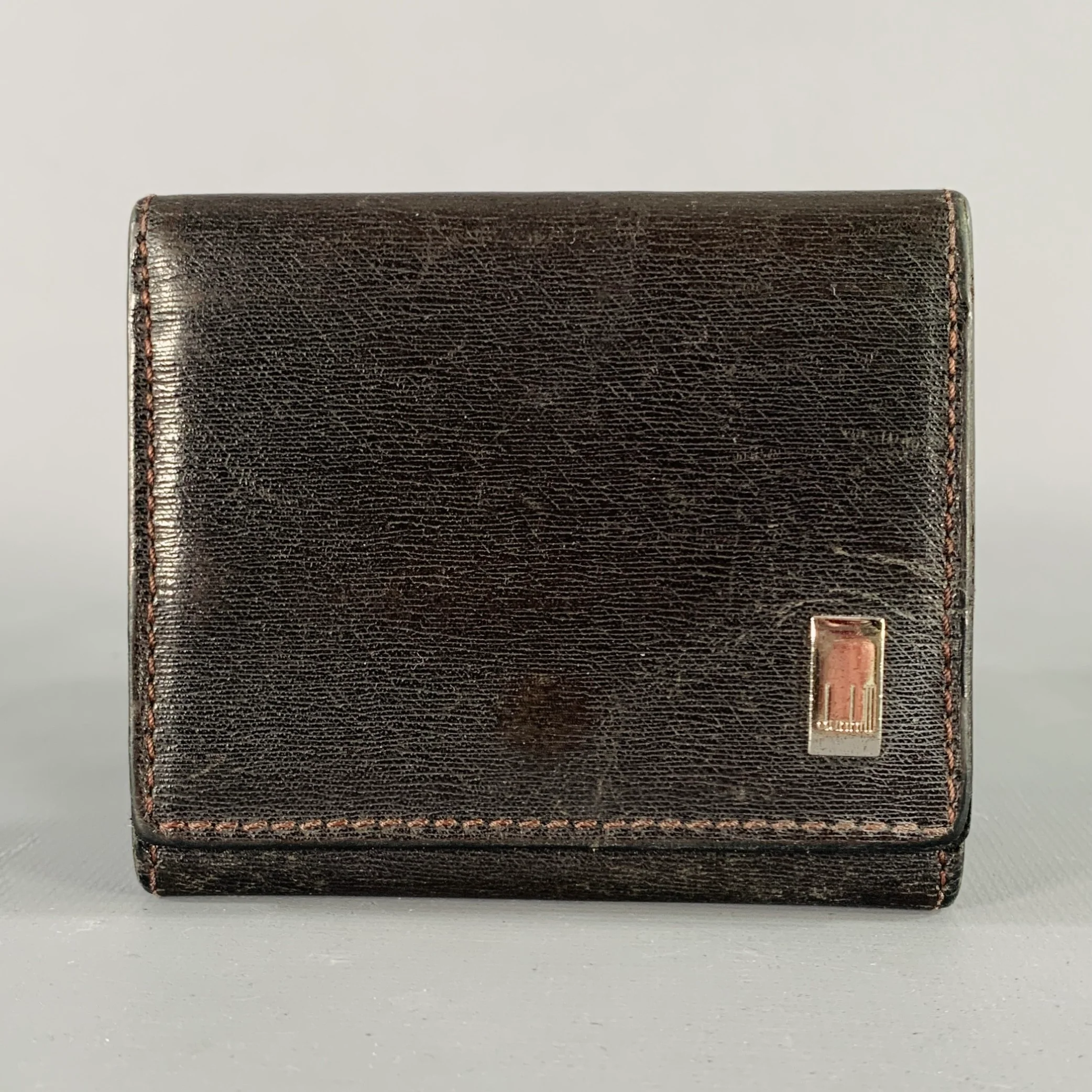 DUNHILL Brown Silver Textured Leather Wallet