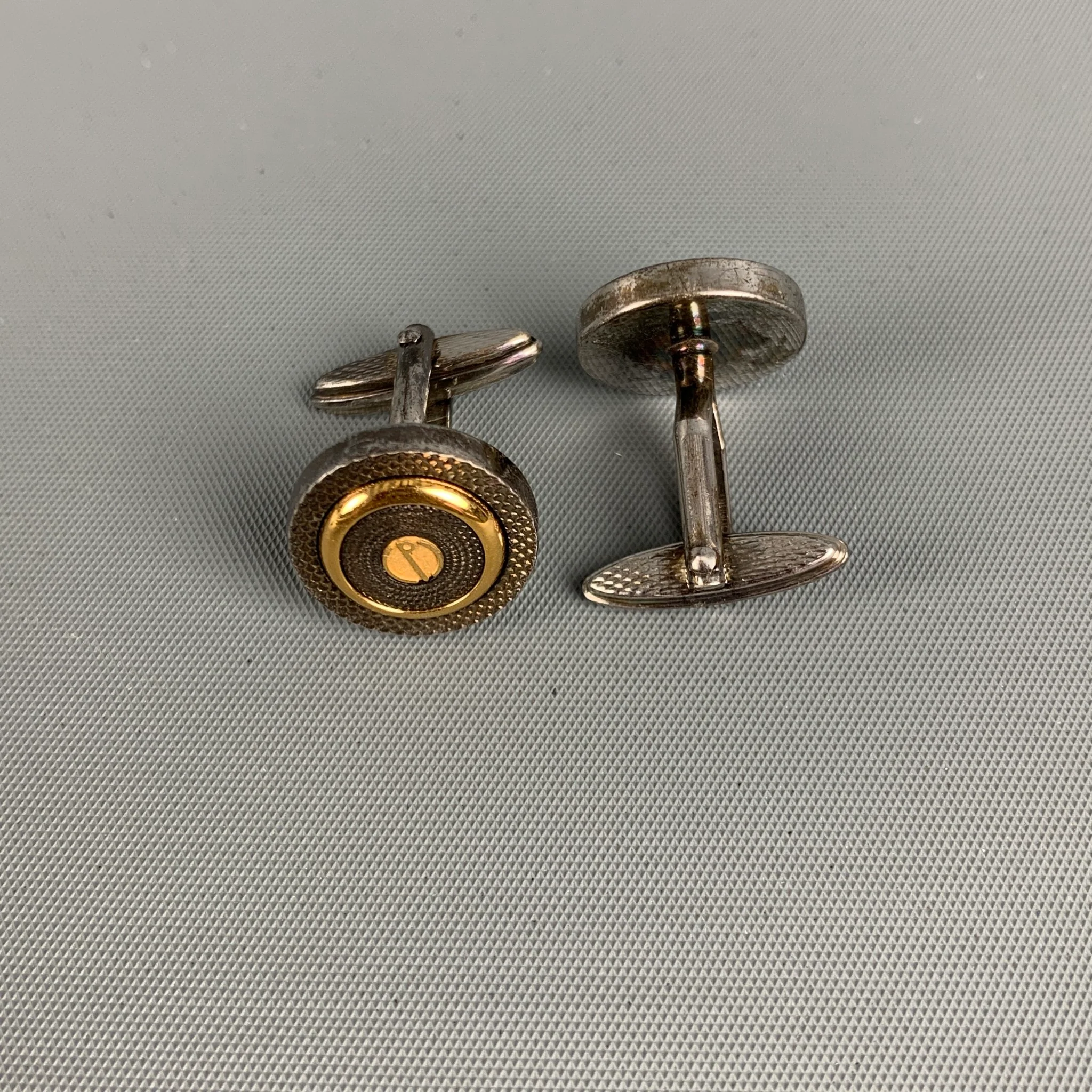 DUNHILL Silver Gold Textured Metal Cuff Links - Image 4