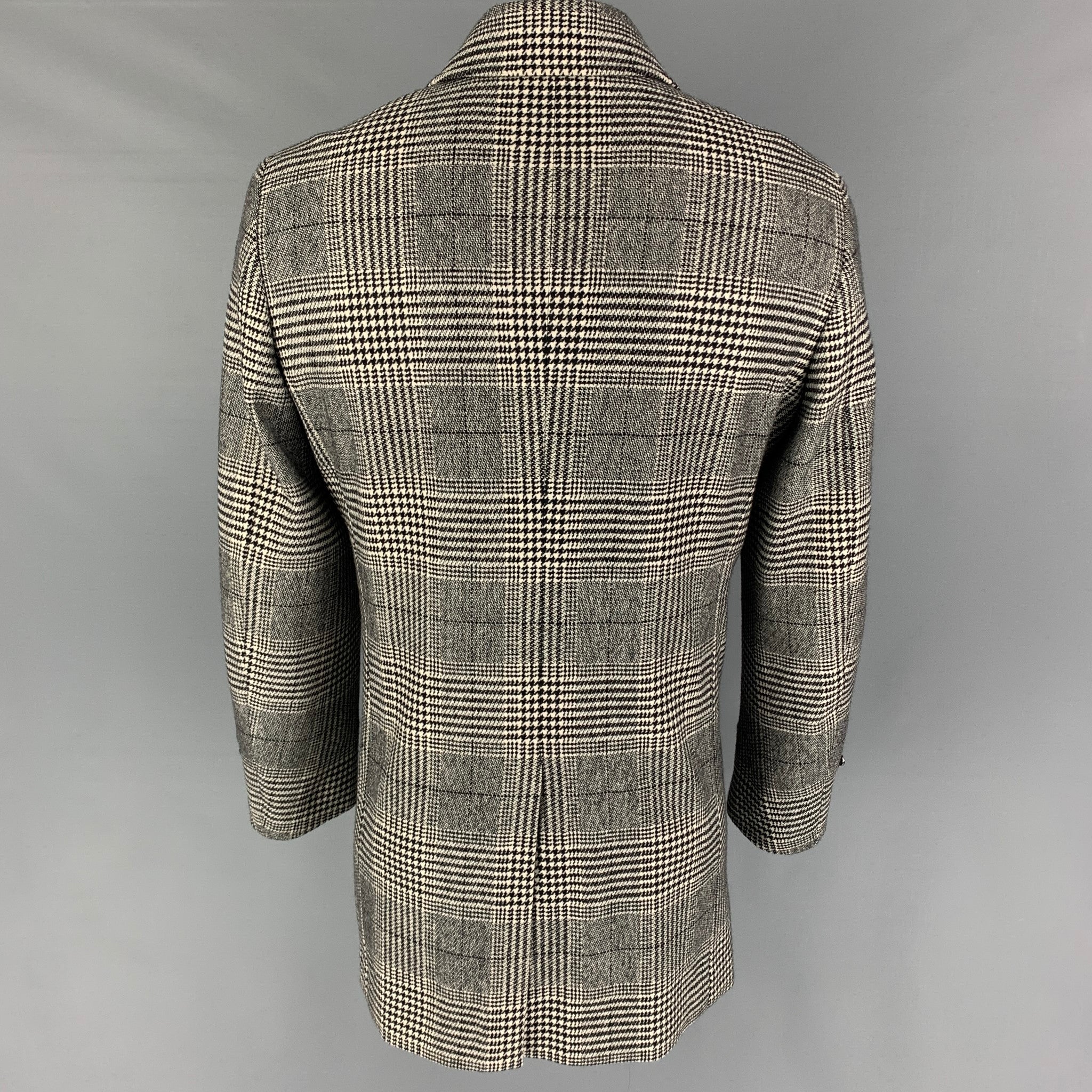 DUNHILL Size 42 Black White Plaid Wool Cashmere Car Coat - Image 4