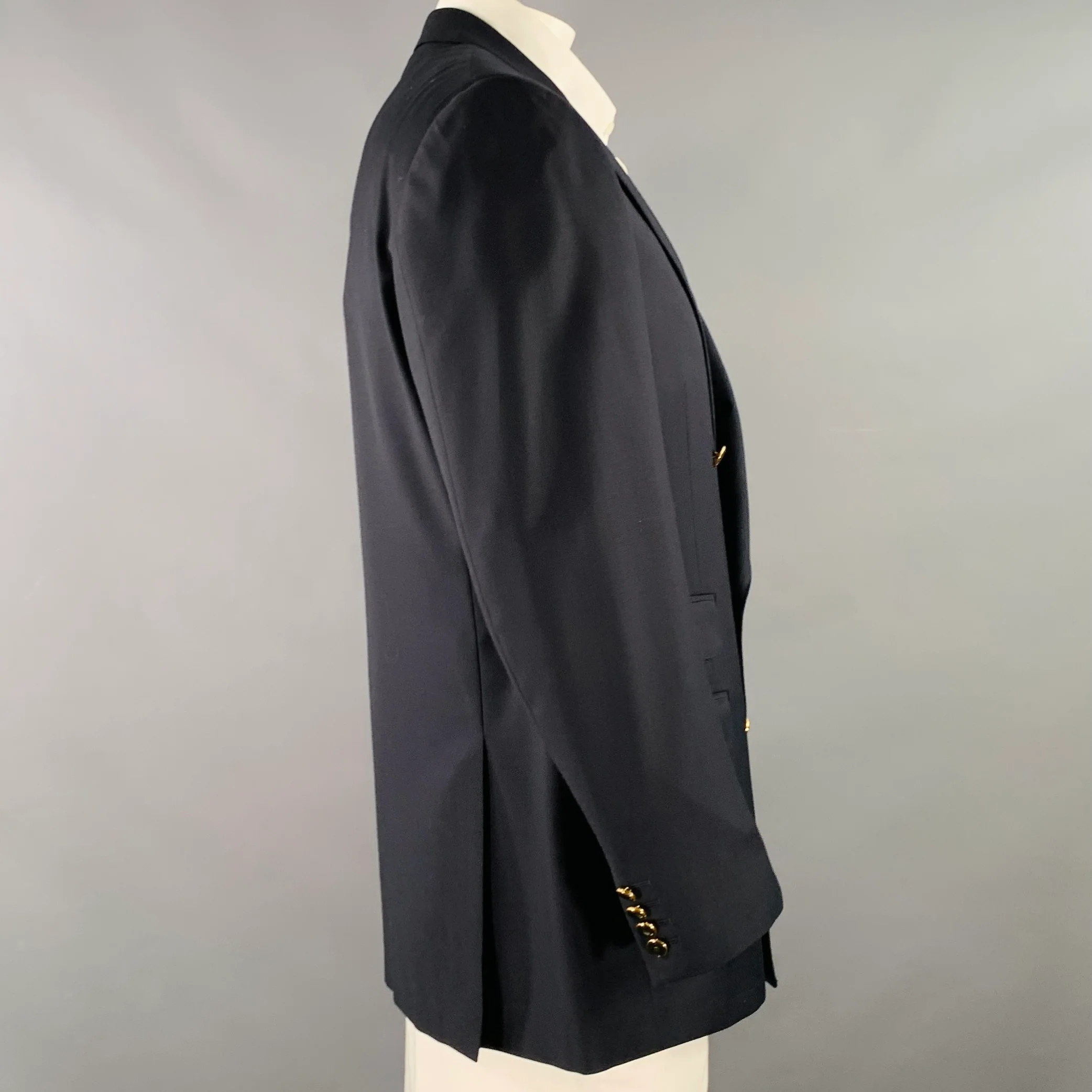 DUNHILL Size 44 Regular Navy Gold Wool Double Breasted Sport Coat - Image 3