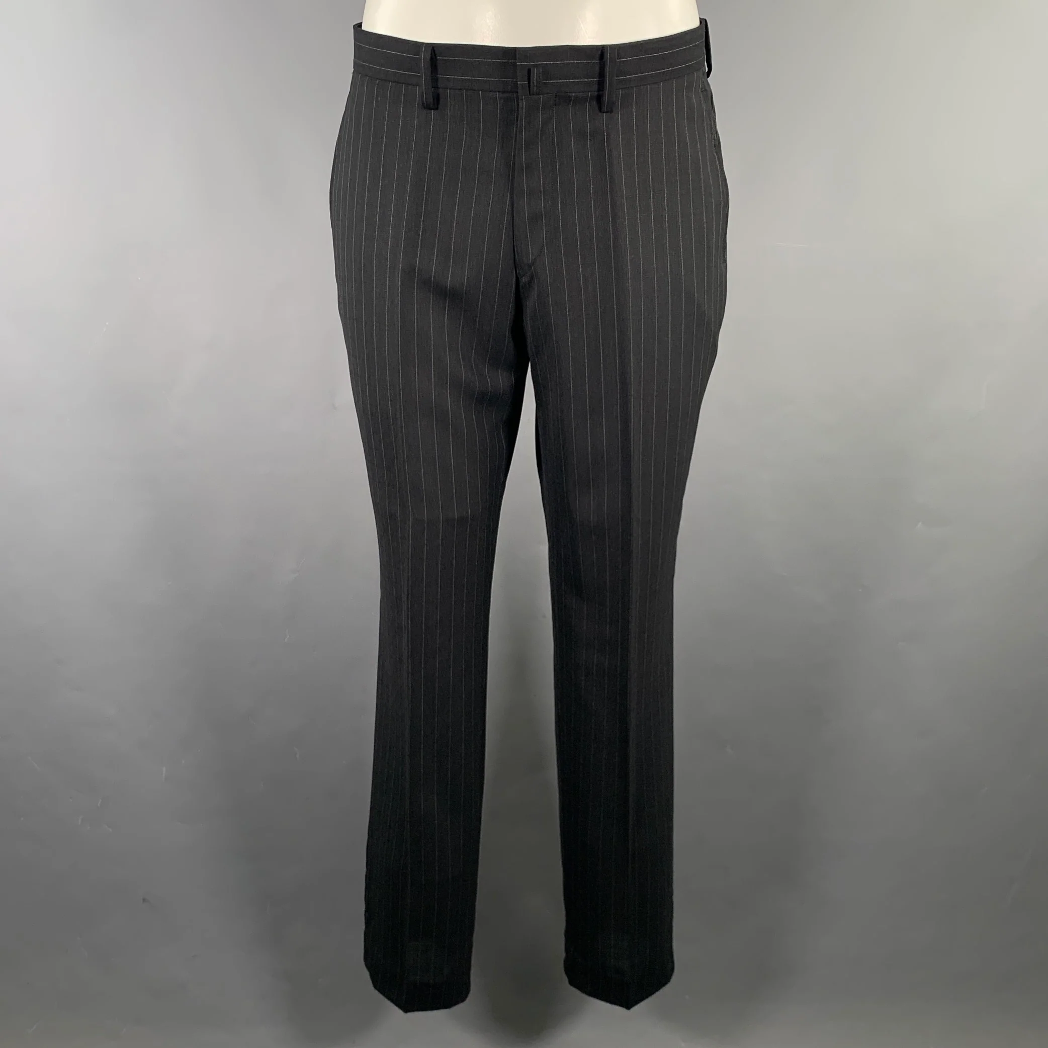 D'URBAN Chest Size 40 Black Silver Pinstripe Wool Notch Lapel Suit - Image 5