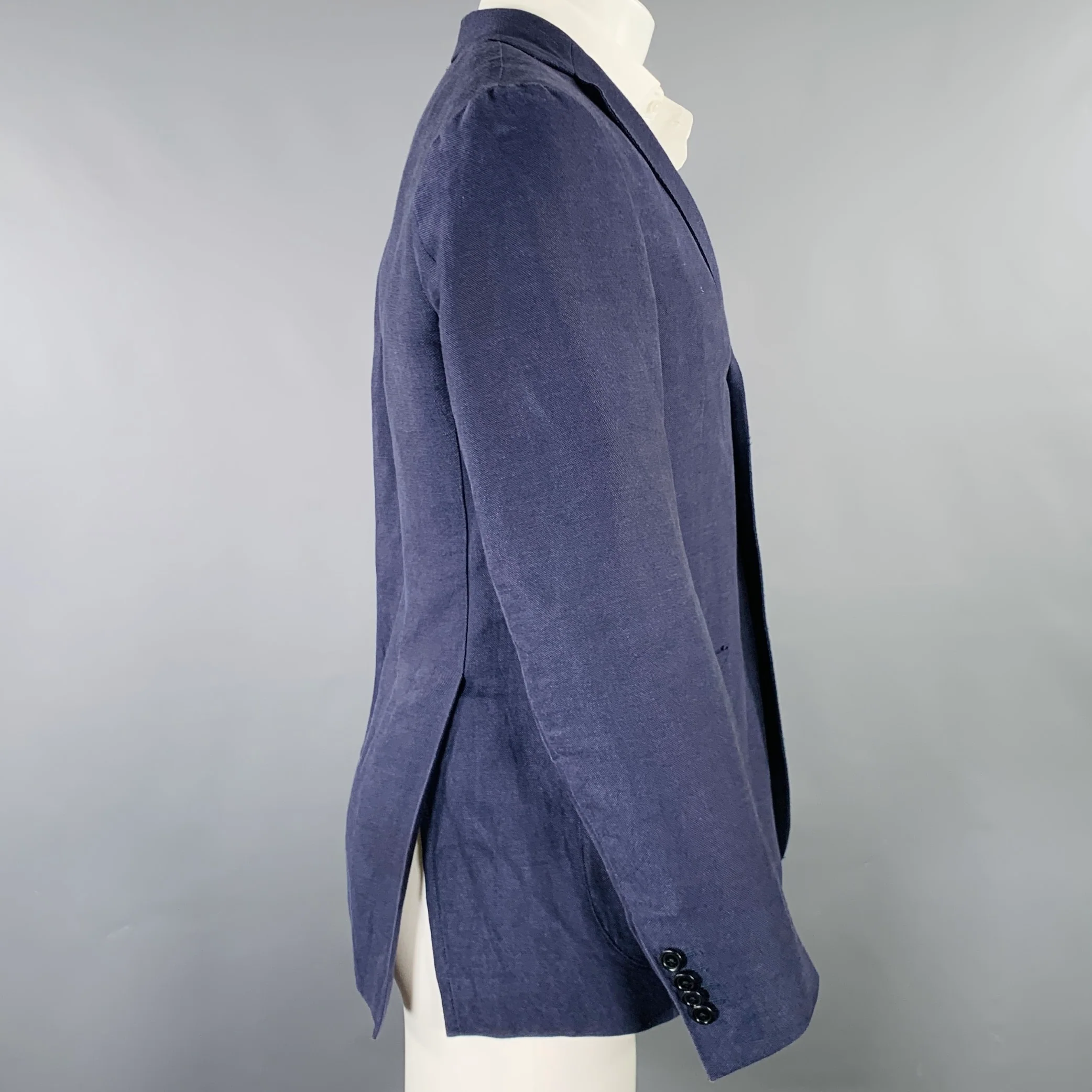 E. FORMICOLA Size 38 Blue Linen Cotton Single Breasted Jacket - Image 2