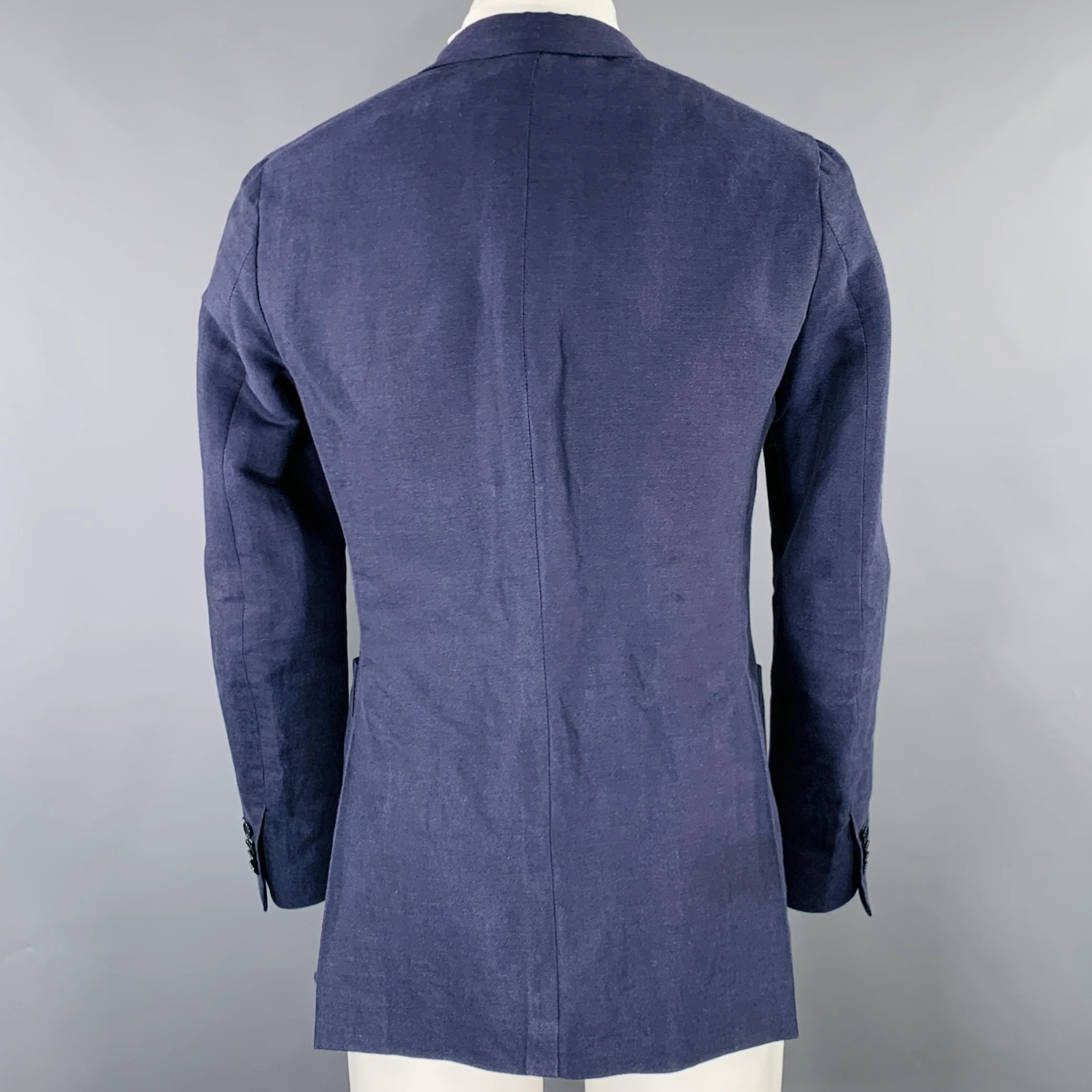 E. FORMICOLA Size 38 Blue Linen Cotton Single Breasted Jacket - Image 3