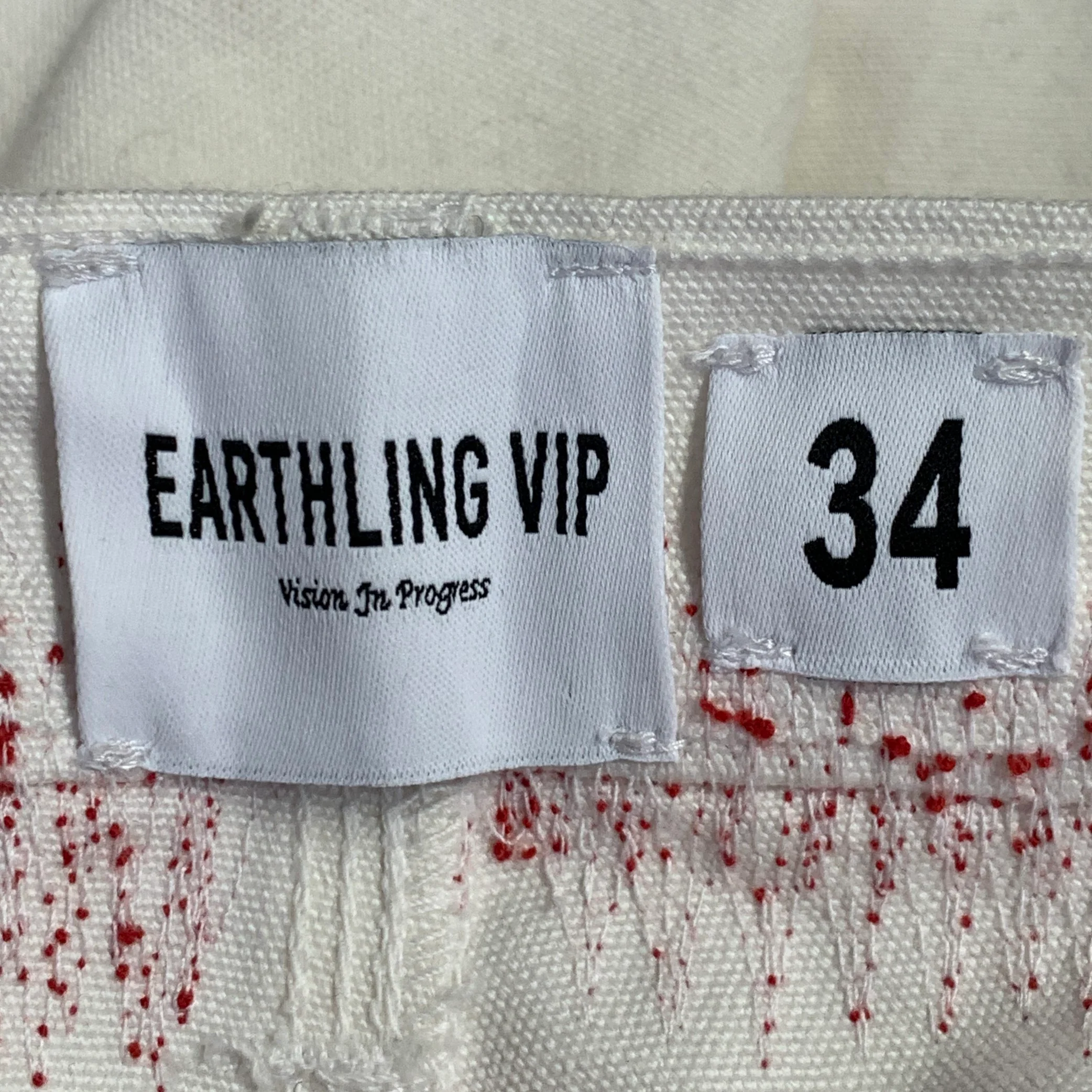 EARTHLING VIP Size 34 Cream Red Embroidery Cotton Rhinestones Casual Pants - Image 8