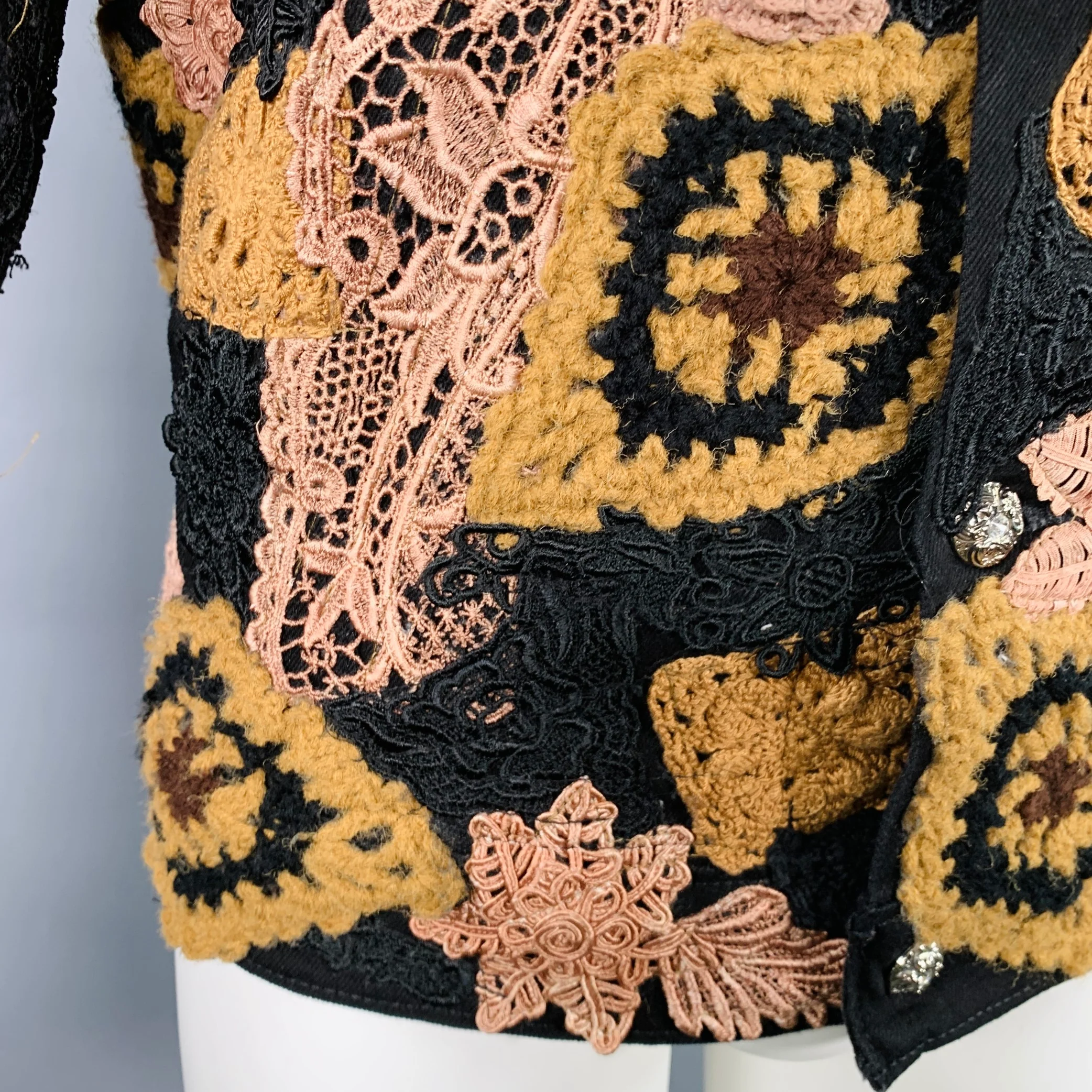 EARTHLING VIP Size M Poetic Lust Black Brown Lace Cotton Trucker Jacket - Image 3