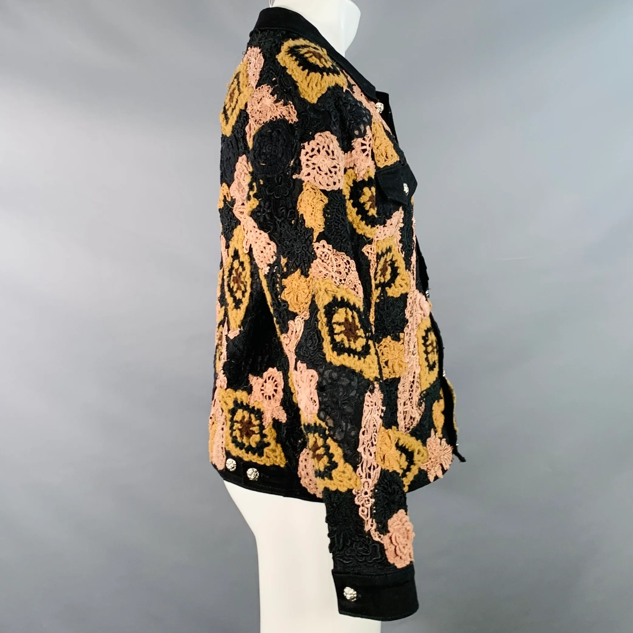 EARTHLING VIP Size M Poetic Lust Black Brown Lace Cotton Trucker Jacket - Image 5