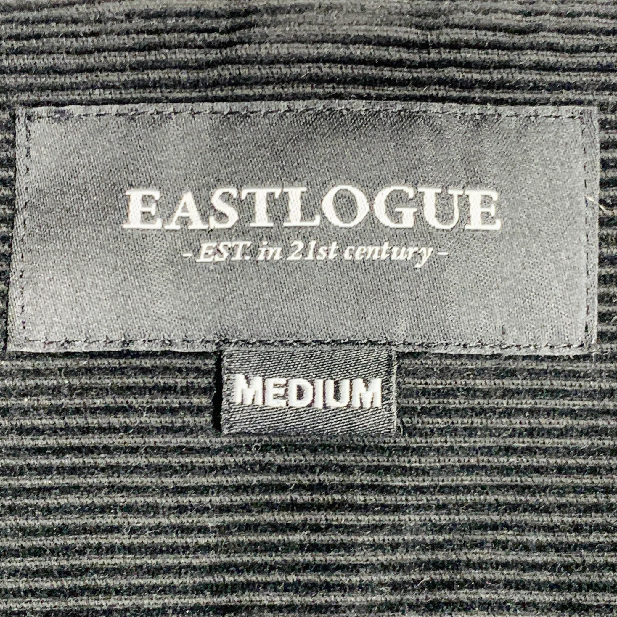 EASTLOGUE Size M Black Corduroy Cotton Collarless V-Neck Jacket - Image 4