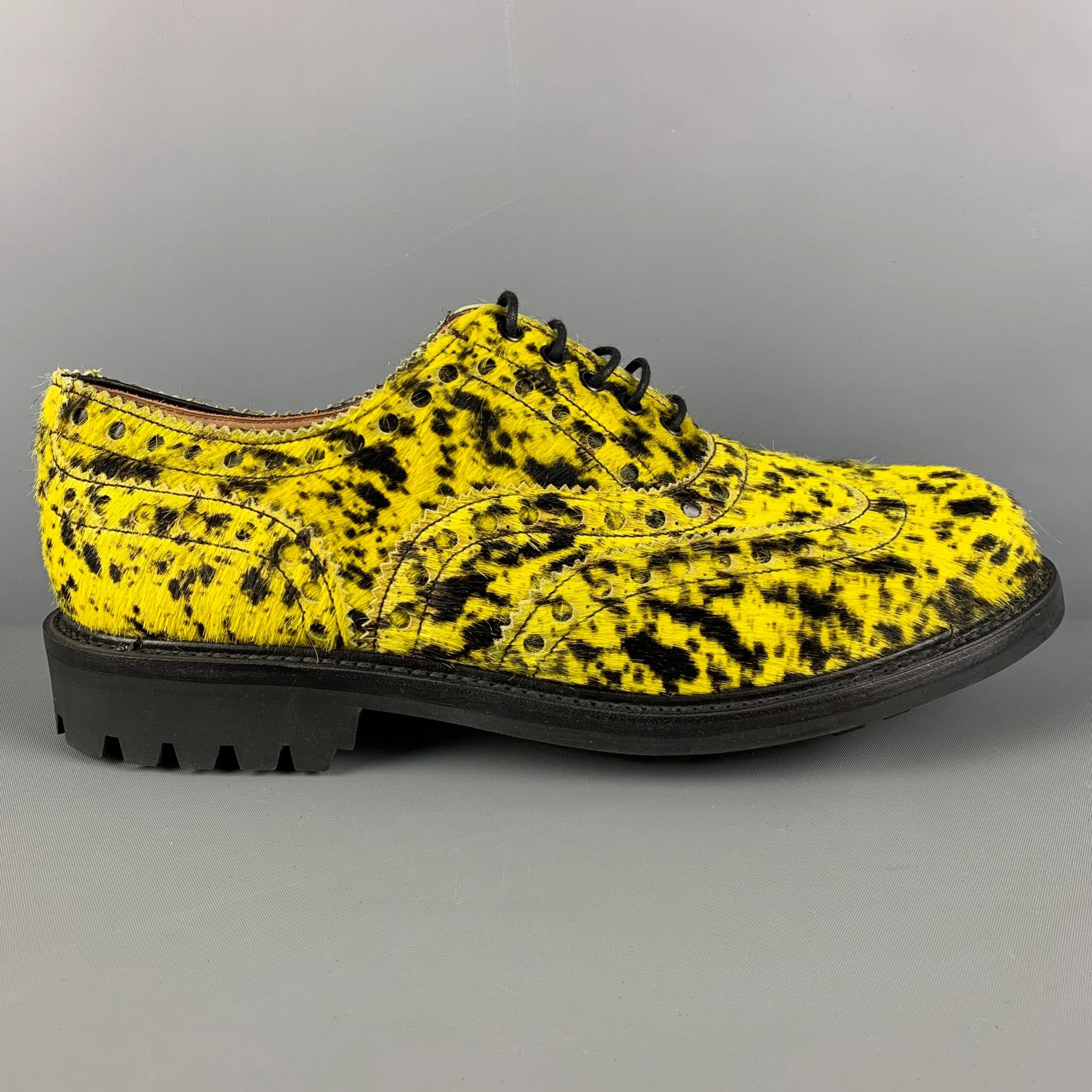 ECKHAUS LATTA x GRENSON Size 10 Yellow Black Animal Print Leather Wingtip Lace Up Shoes