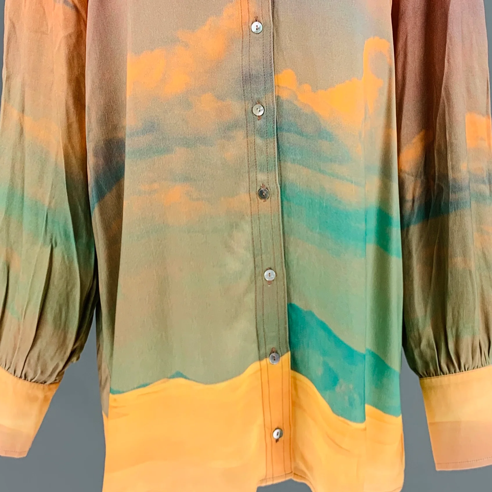 EIKO AI Size 2 Orange Green Viscose Marbled Oversized Shirt - Image 2