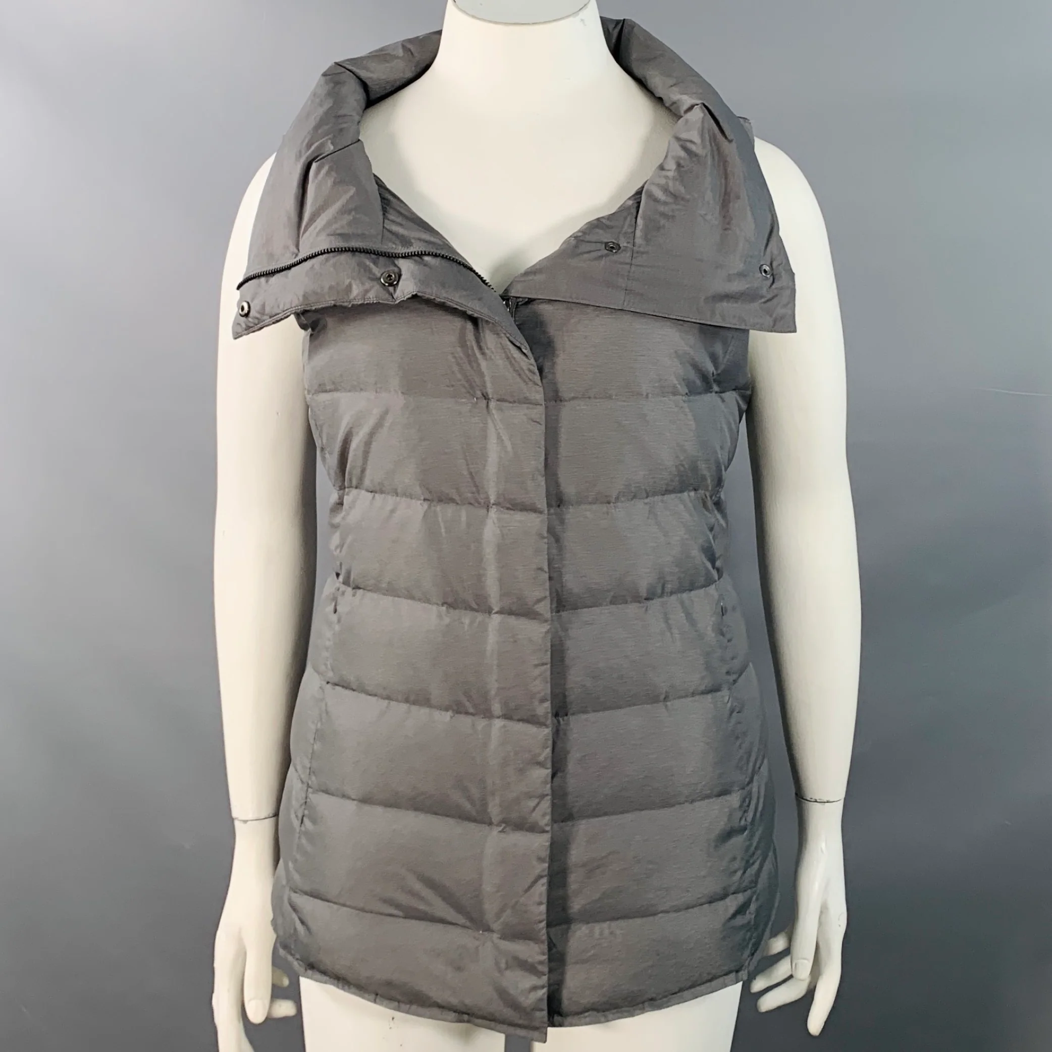 EILEEN FISHER Size XL Grey Nylon Blend Quilted Puffer Vest