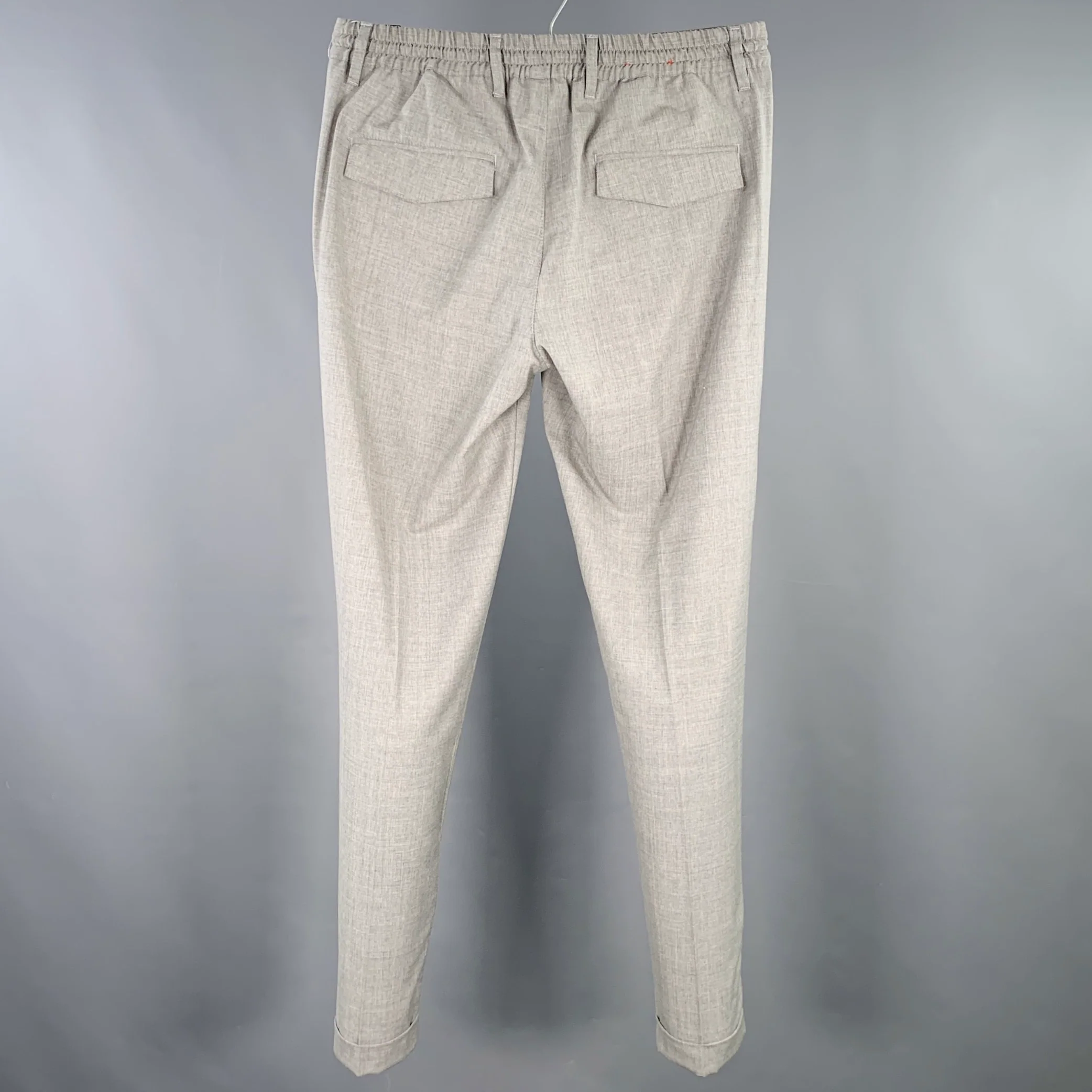 ELEVENTY Size 31 Grey Wool Blend Drawstring Pleated Casual Pants - Image 3