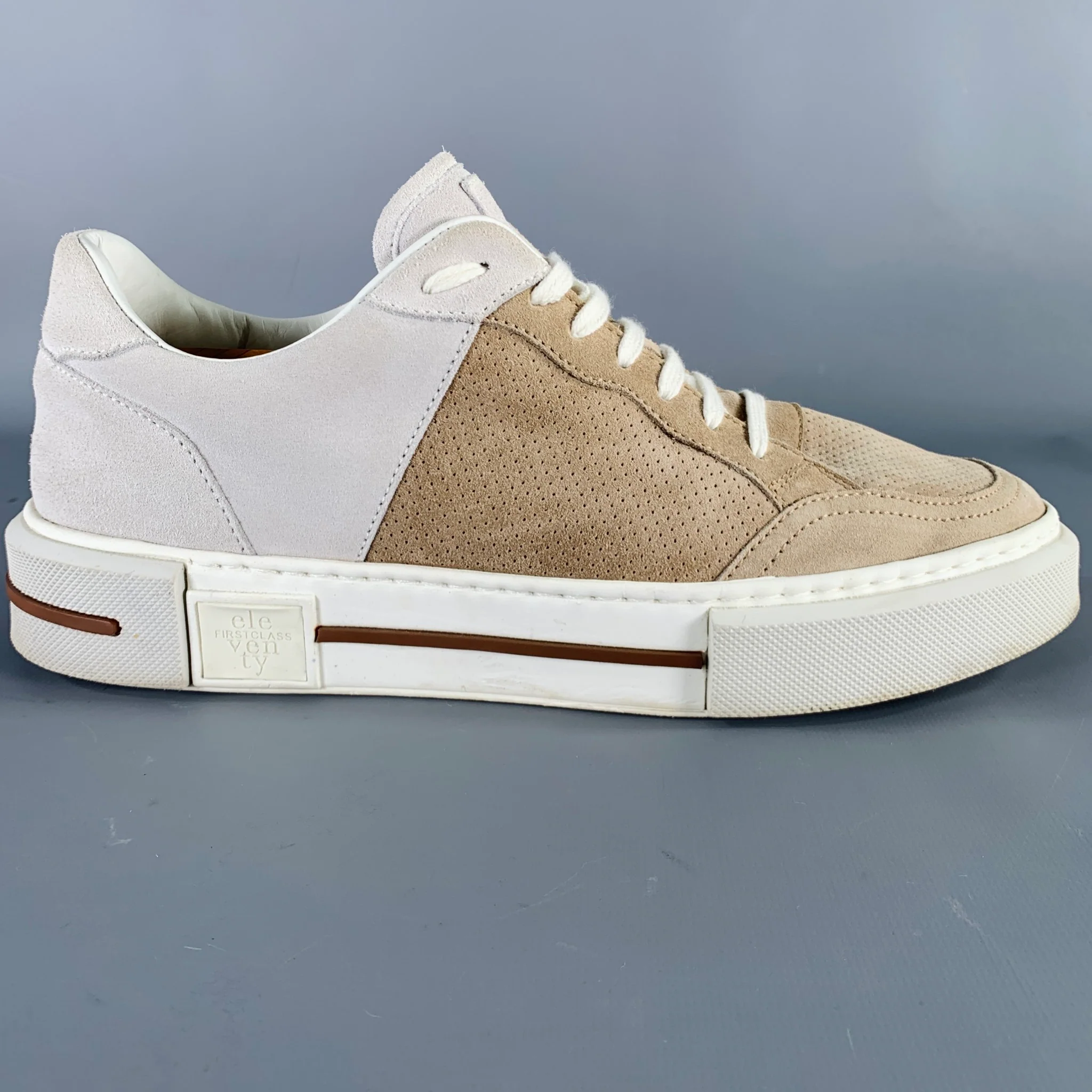 ELEVENTY Size 9 Beige Cream Perforated Suede Sneakers - Image 2