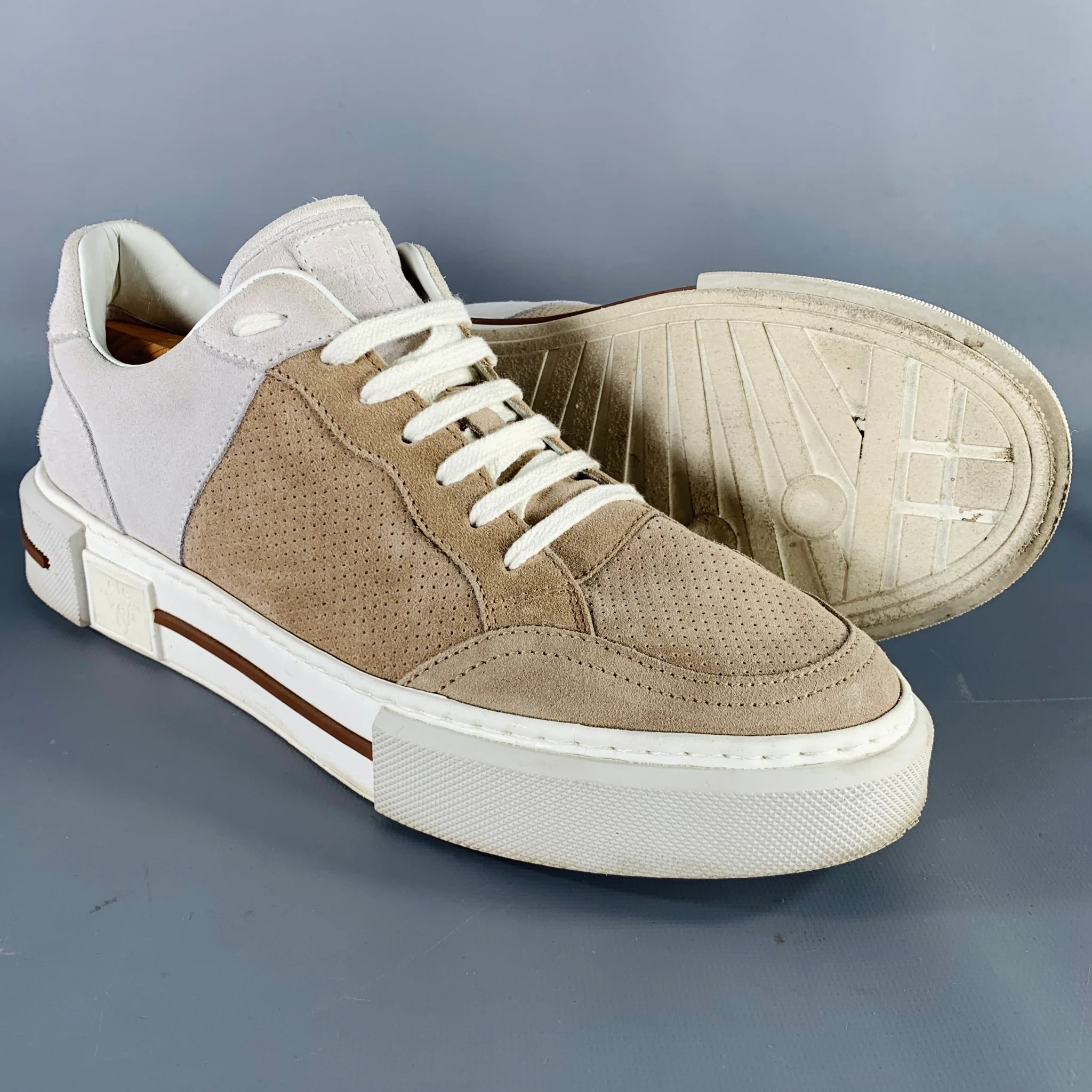 ELEVENTY Size 9 Beige Cream Perforated Suede Sneakers - Image 5