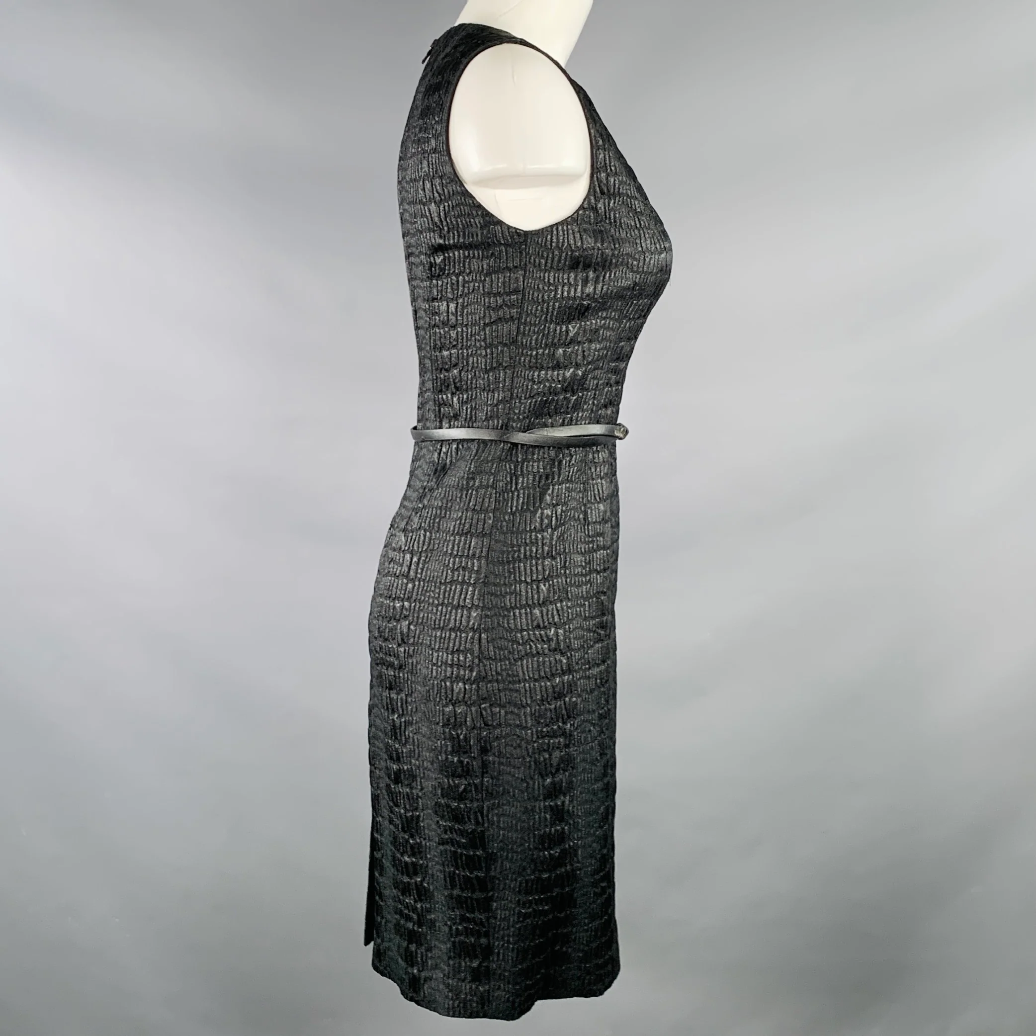 ELIE TAHARI Size 2 Black Polyester Blend Sleeveless Midi Dress - Image 3
