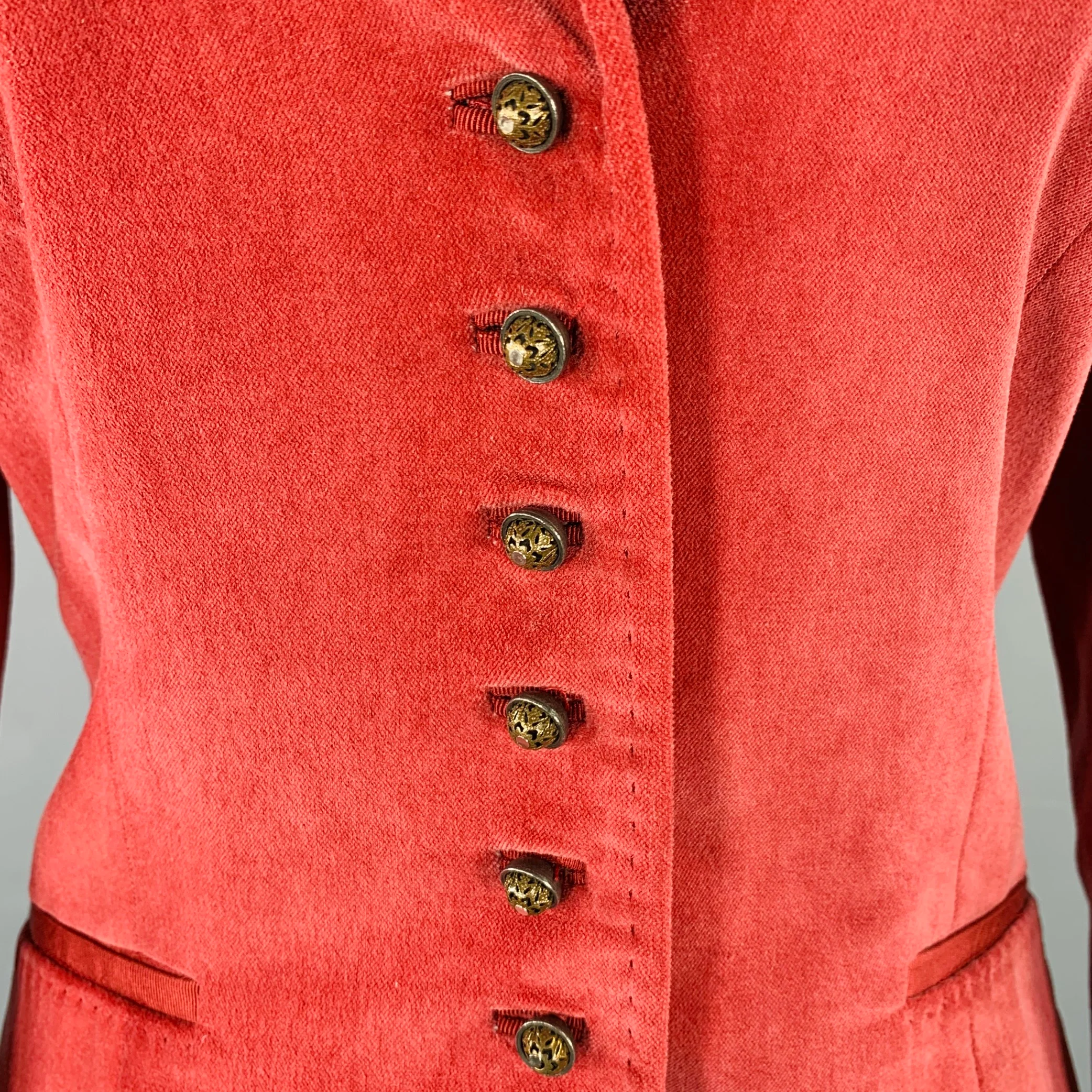 ELIE TAHARI Size 8 Red Cotton Blend Notch Lapel Jacket Blazer - Image 2