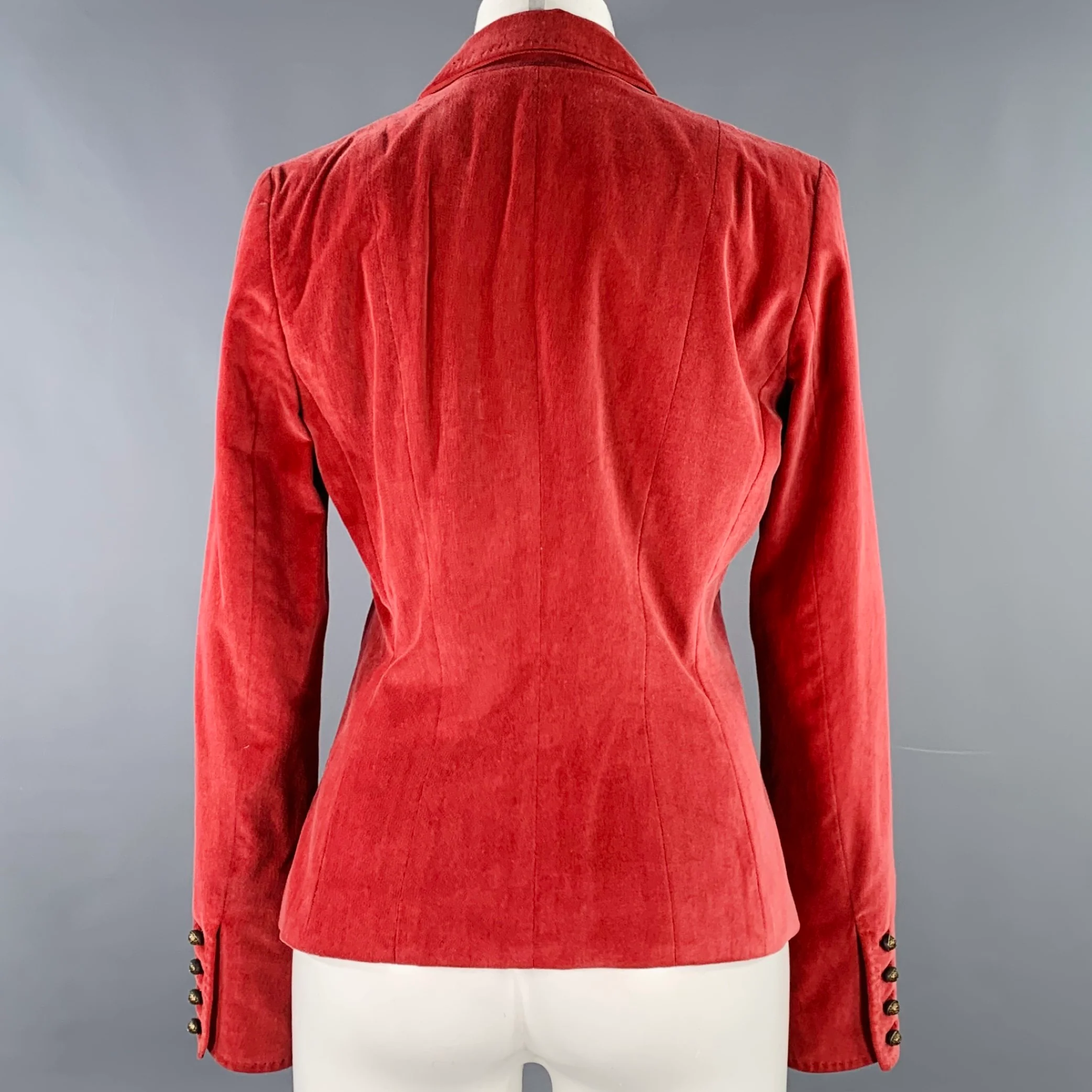 ELIE TAHARI Size 8 Red Cotton Blend Notch Lapel Jacket Blazer - Image 4