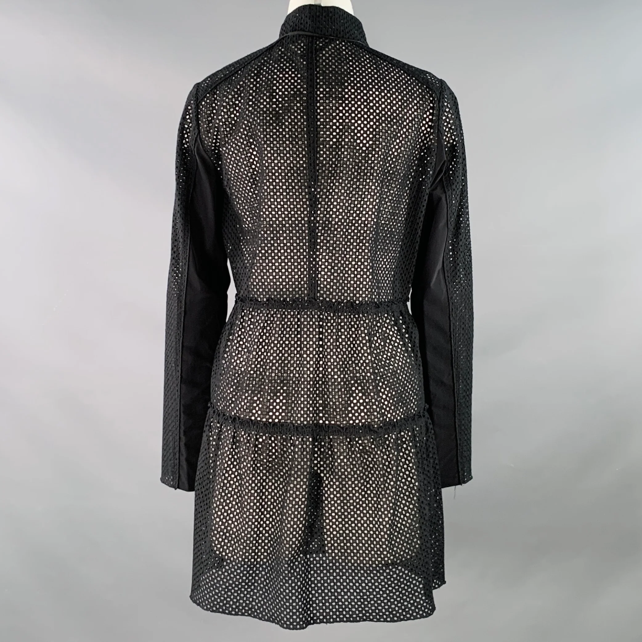 ELIE TAHARI Size M Black Cotton Eyelet Long Sleeve Zip Up Dress - Image 3
