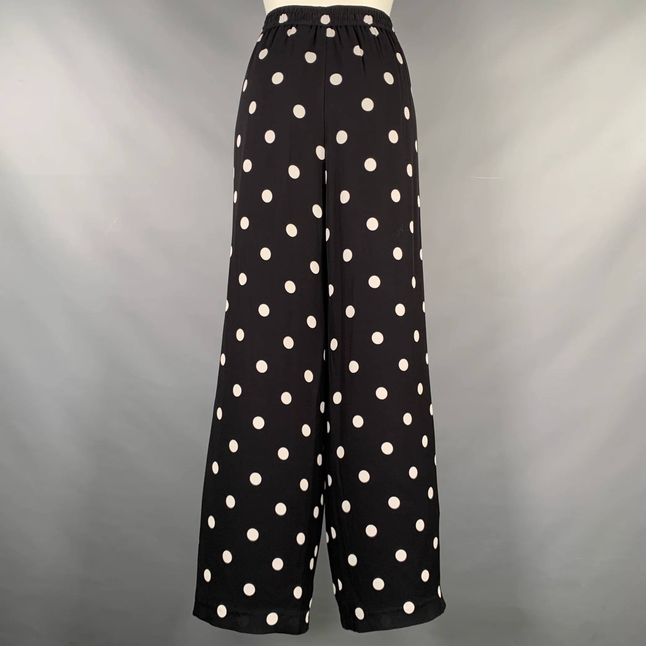 ELIE TAHARI Size M Black White Viscose Polka Dot Elastic Waistband Casual Pants - Image 3
