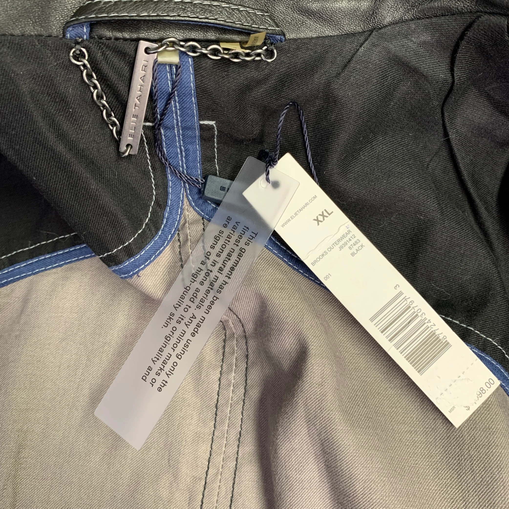 ELIE TAHARI Size XXL Black Leather Button Up Coat - Image 4