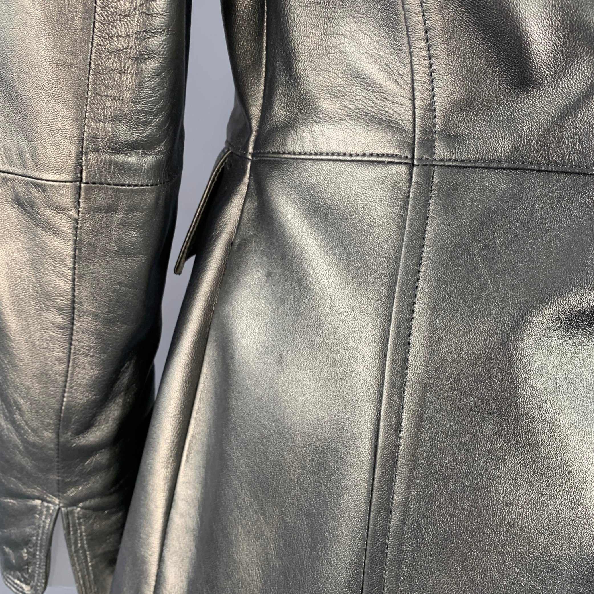 ELLEN TRACY Size 4 Metallic Silvre Leather Notch Lapel Jacket Blazer - Image 5