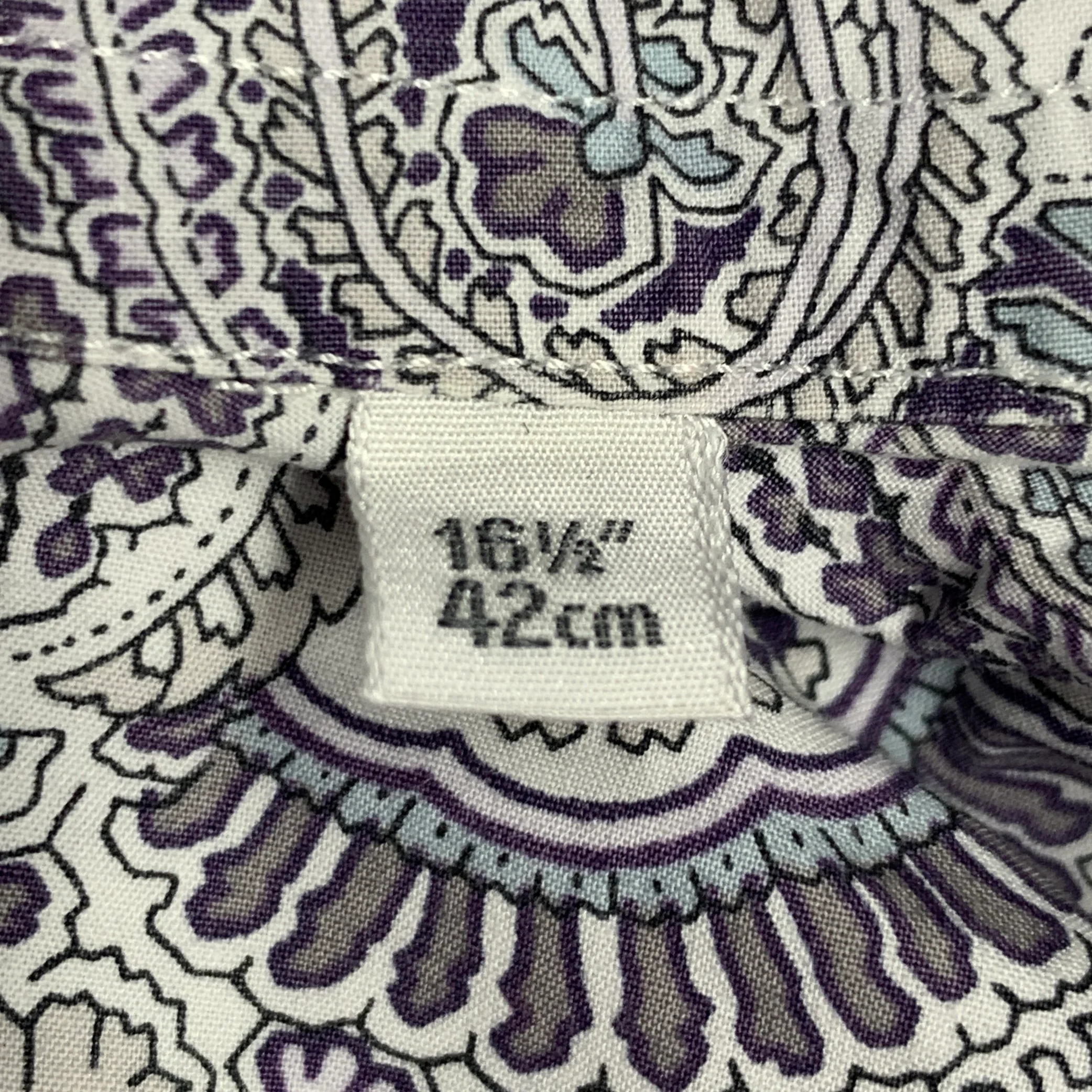 EMANUEL BERG Size XL White Purple Paisley Cotton Spread Collar Long Sleeve Shirt - Image 6
