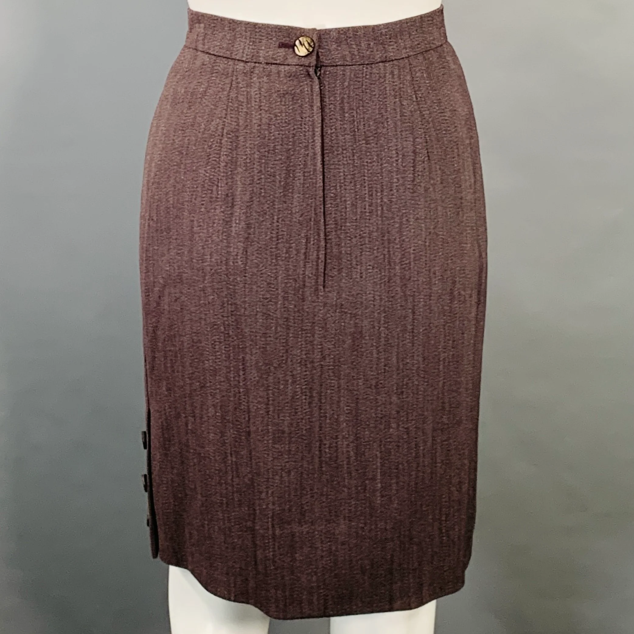EMANUEL UNGARO Size 6 Purple Brown Wool Twill Mandarin Collar Midi Pencil Skirt Suit - Image 5