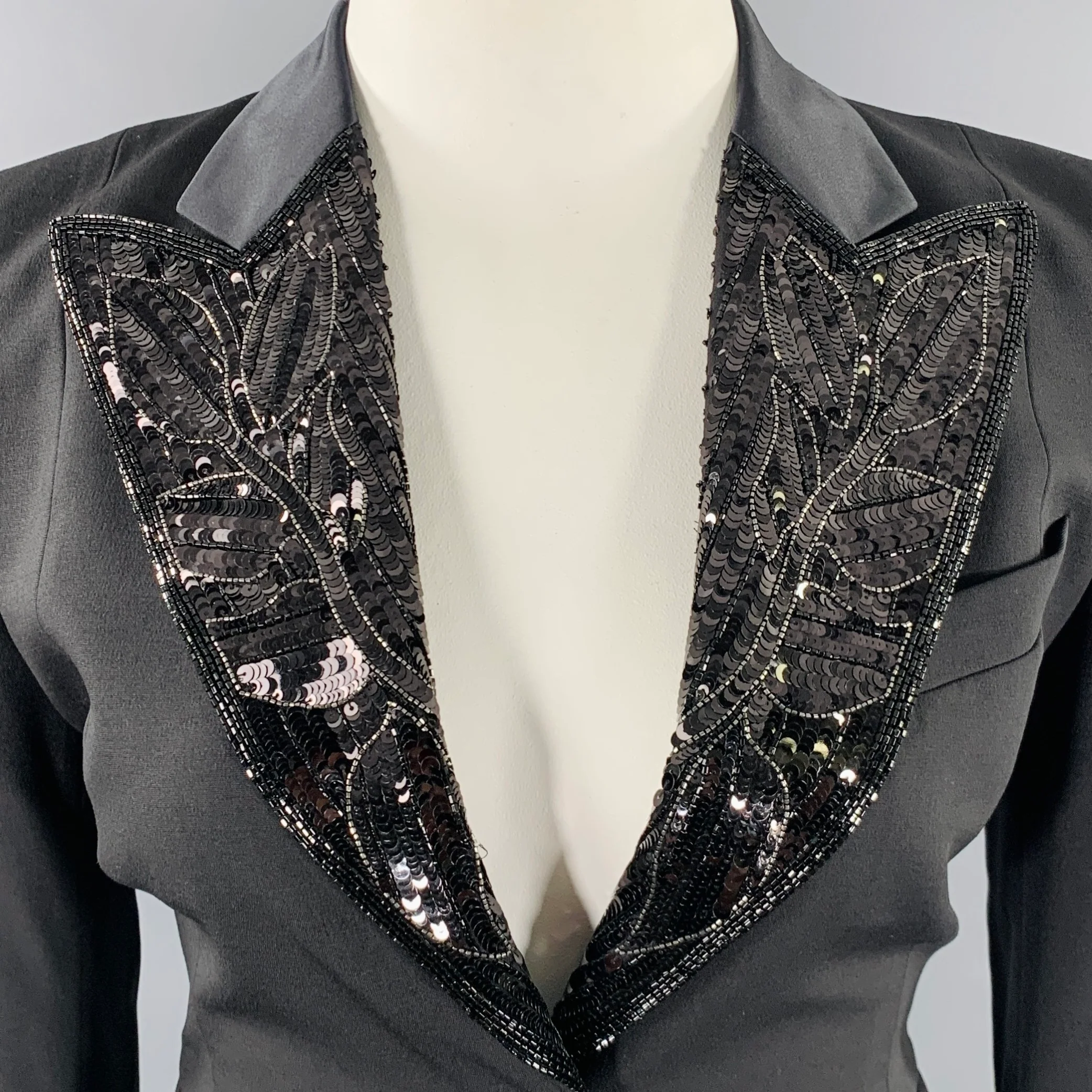 EMILIO PUCCI Size 12 Black Wool Mohair Sequined Jacket Blazer - Image 2