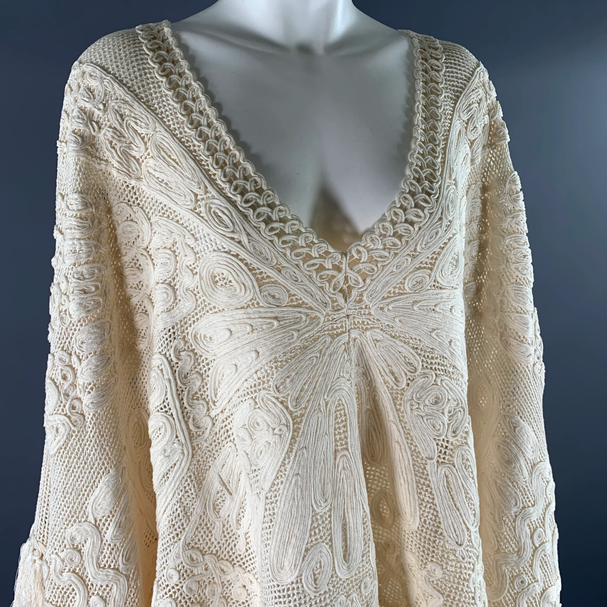 EMILIO PUCCI Size M Cream Silk Cotton Poncho Pullover - Image 2
