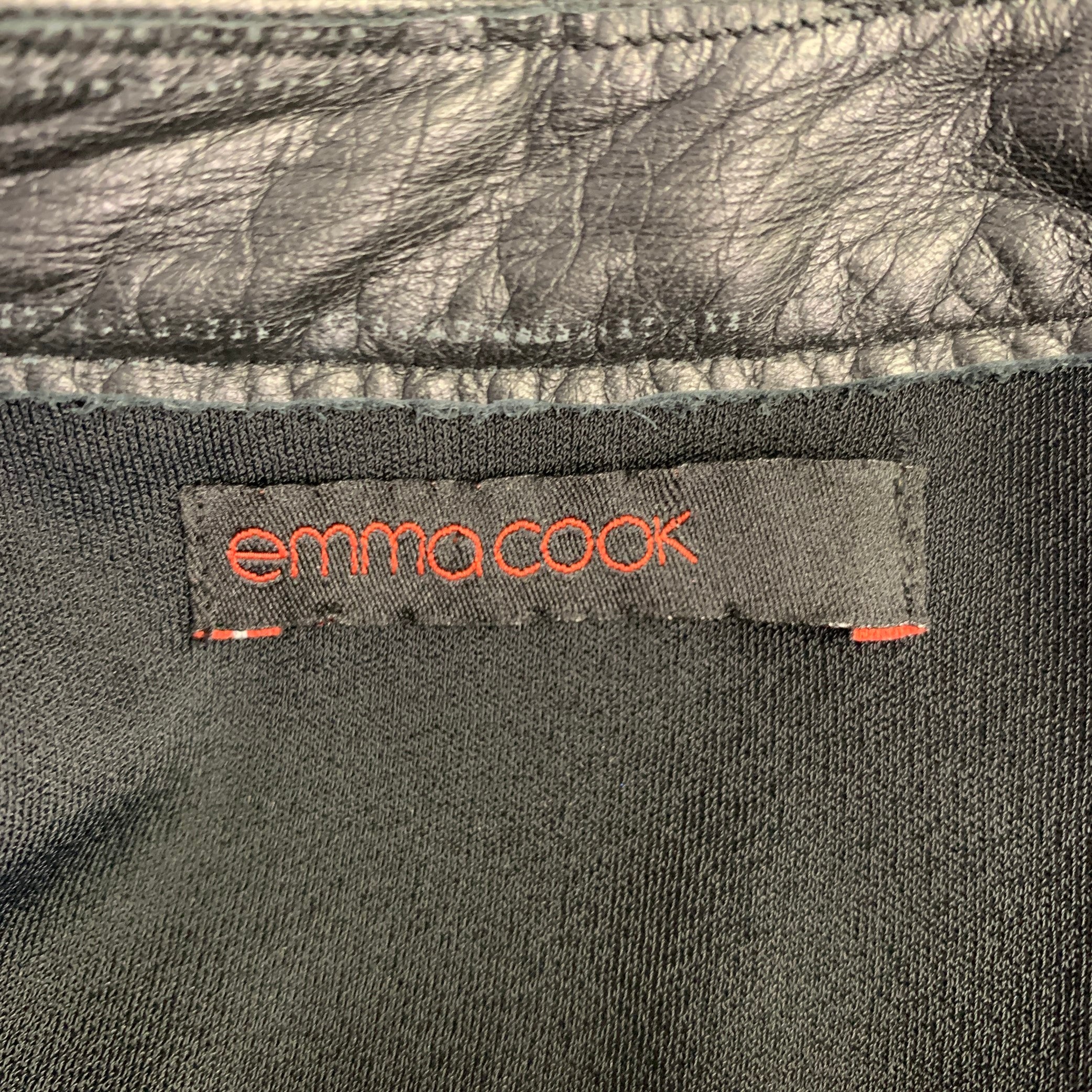 EMMA COOK Size 8 Black Leather Viscose Blend Long Sleeve Dress Top - Image 7