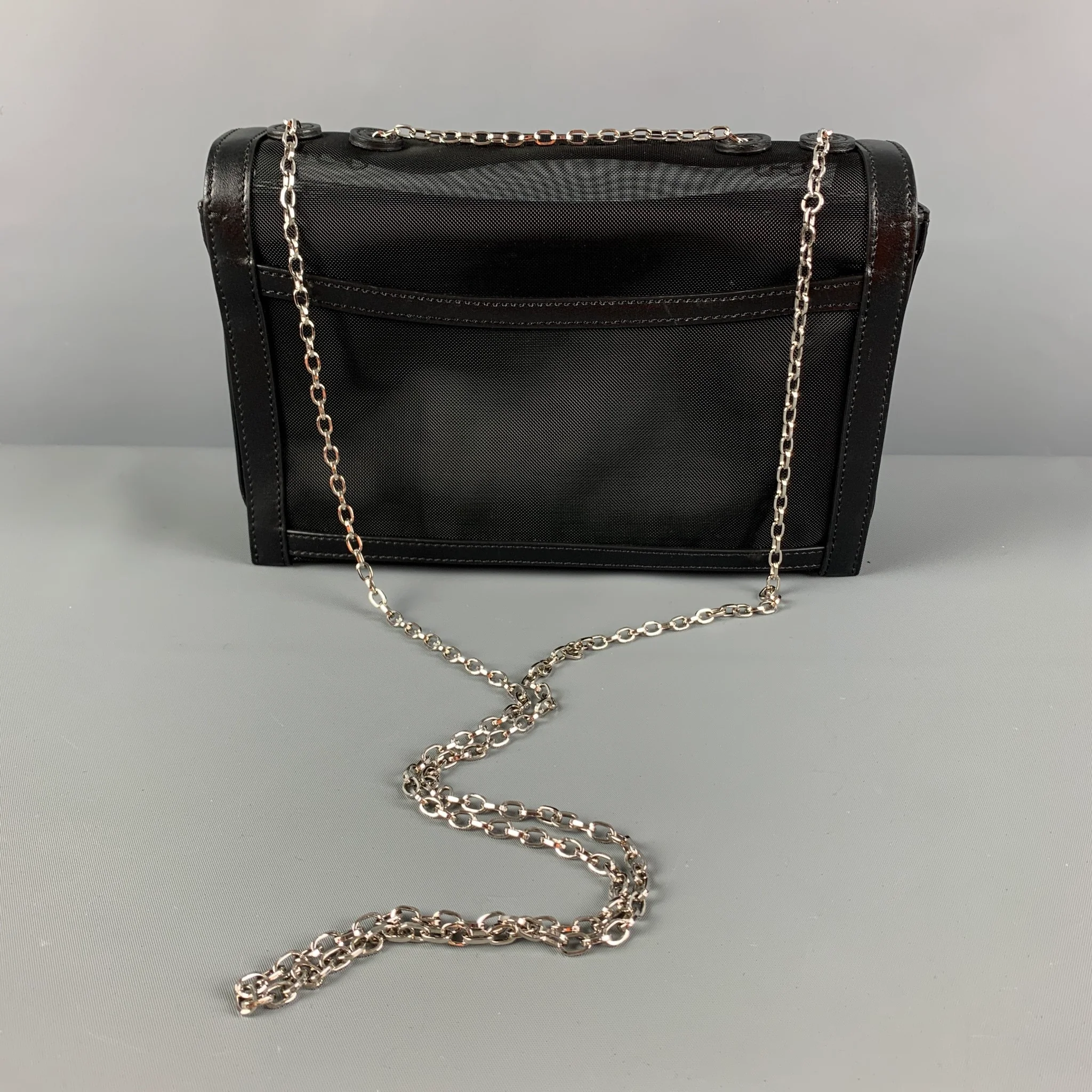 EMPORIO ARMANI Black Silver Mesh Leather Nylon Handbag - Image 3