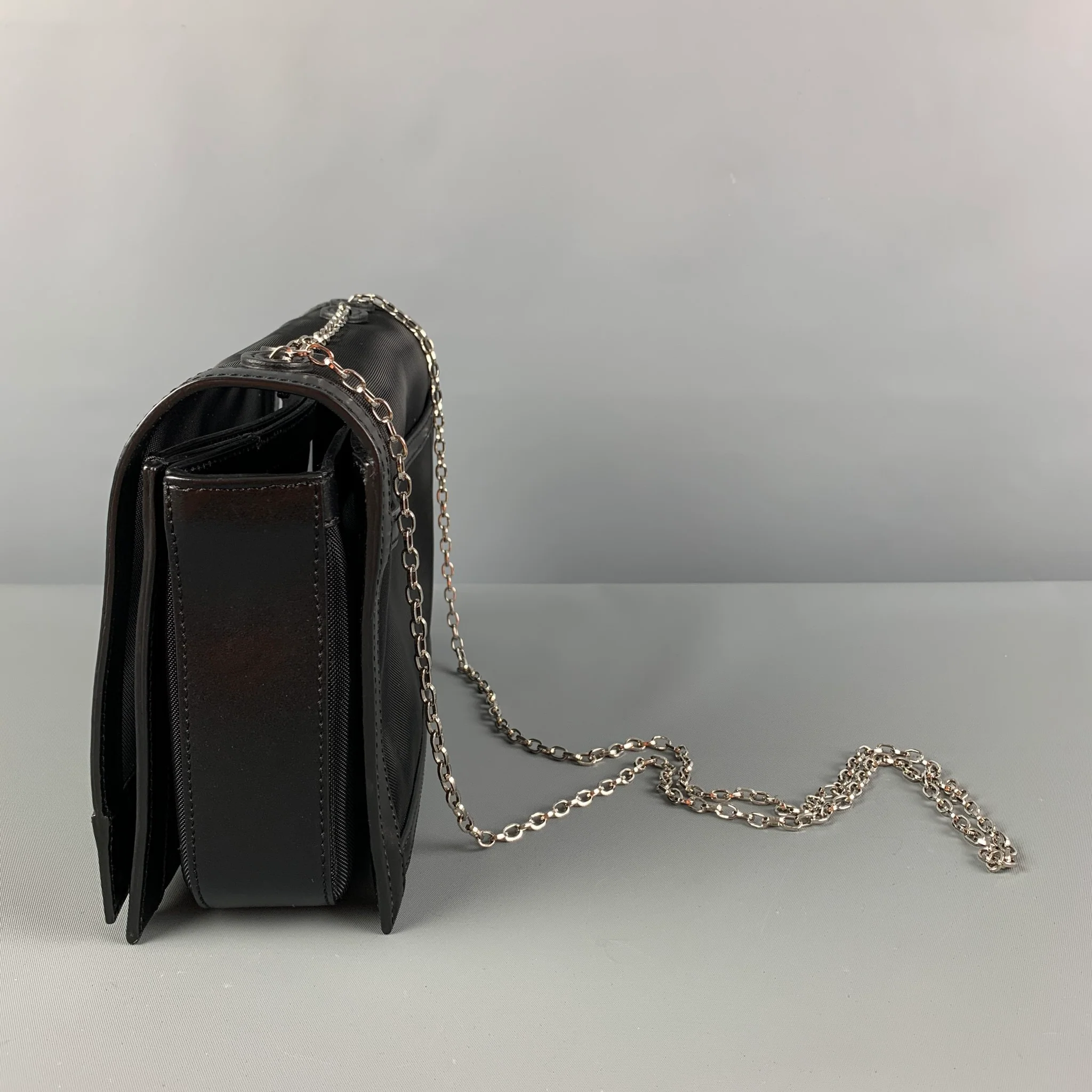 EMPORIO ARMANI Black Silver Mesh Leather Nylon Handbag - Image 4