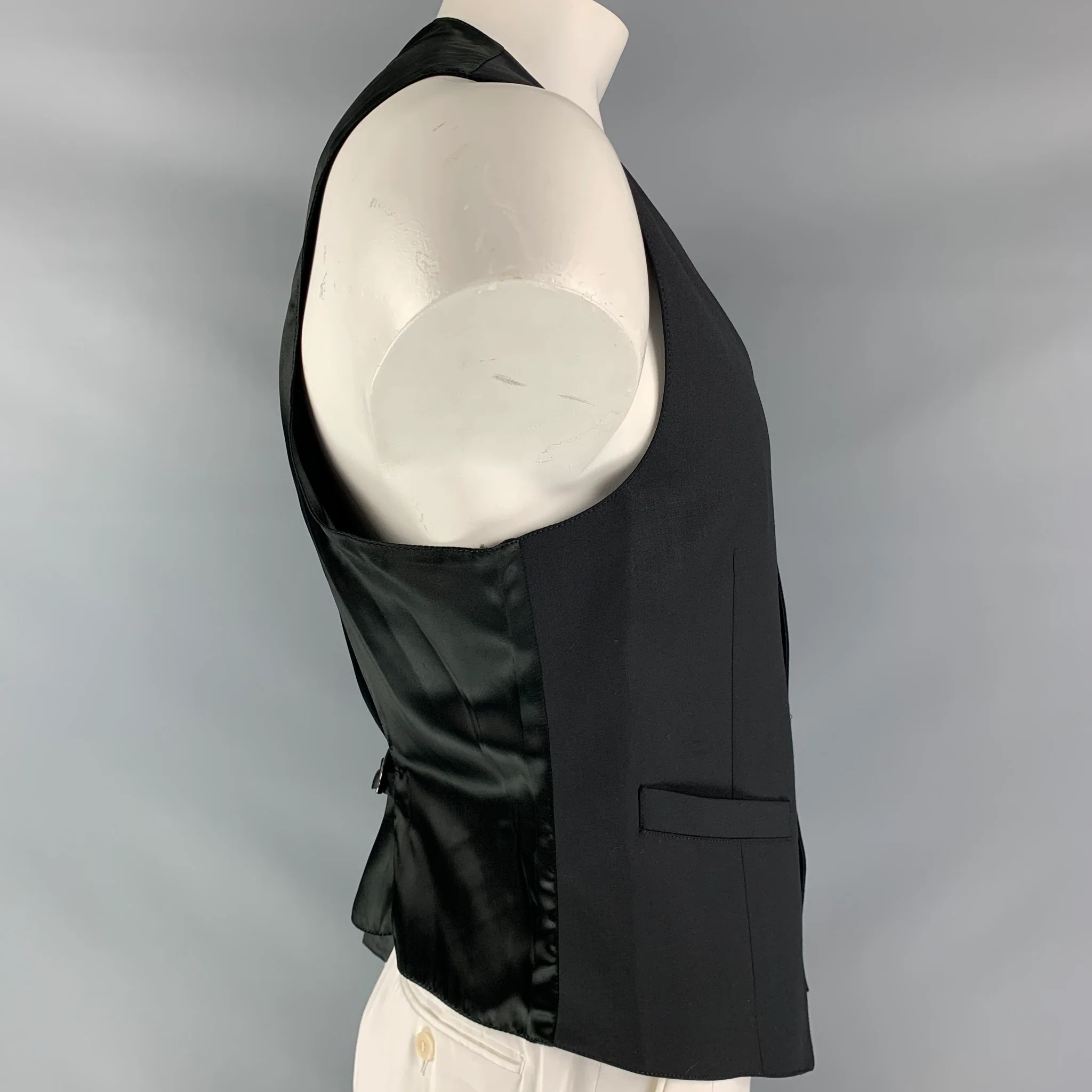 EMPORIO ARMANI Green Line Size 46 Black Solid Wool Asymmetrical Vest - Image 2