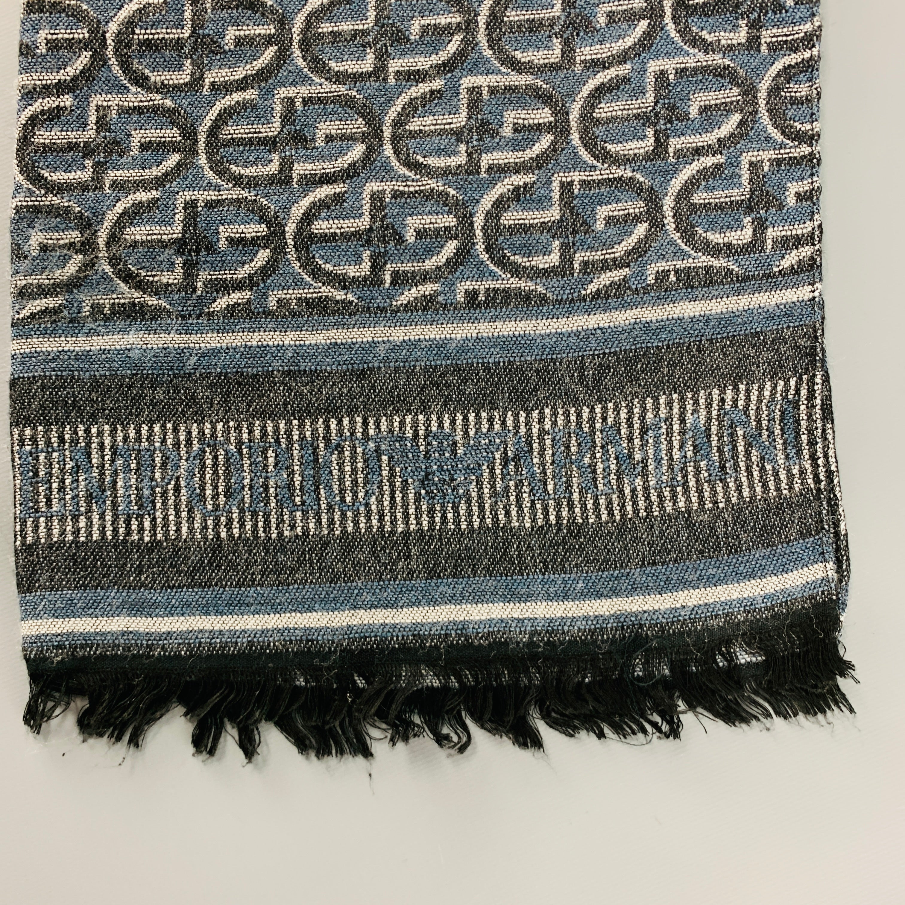 EMPORIO ARMANI Grey Navy Logo Viscose Blend Scarf - Image 3