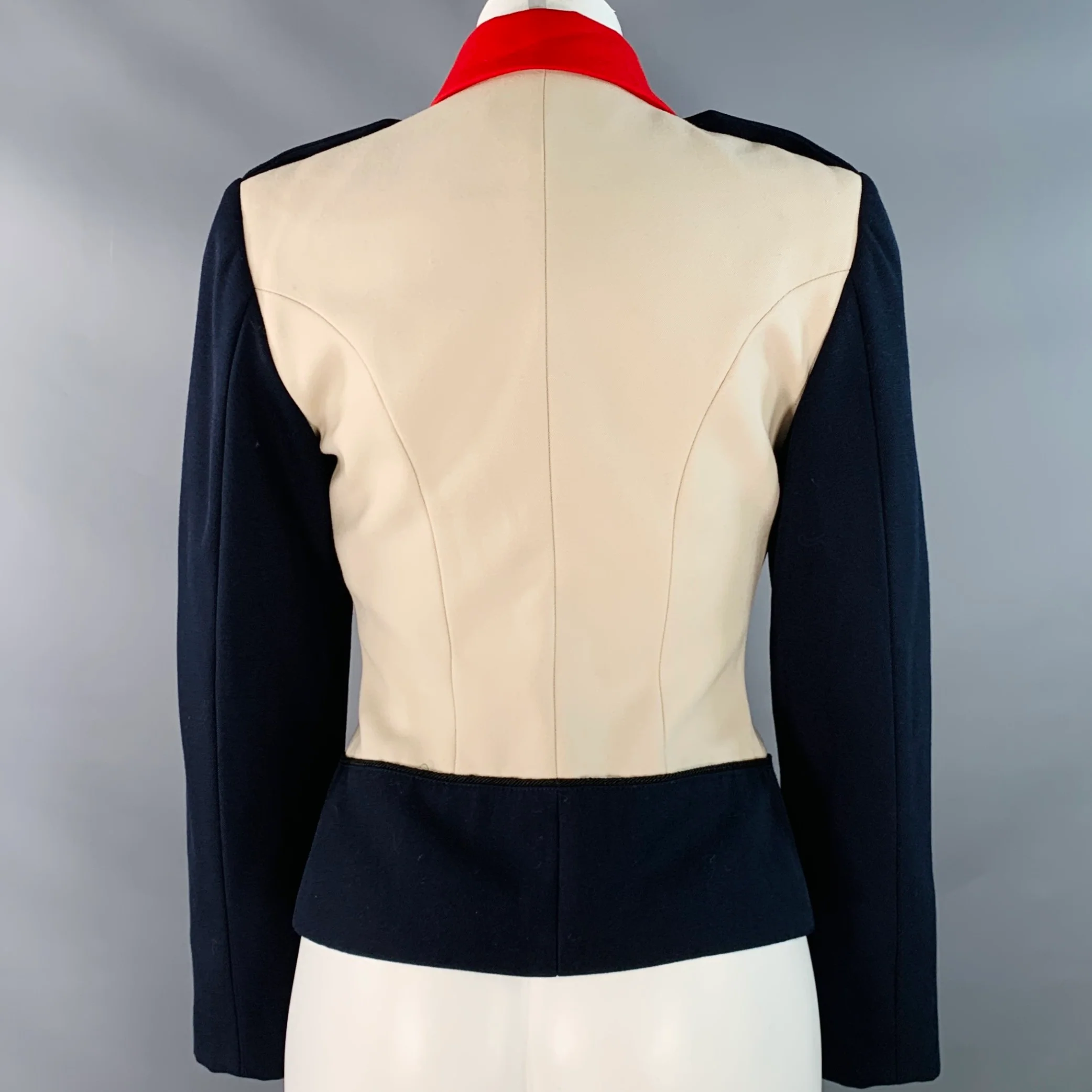 EMPORIO ARMANI Size 2 Navy Cream Red Wool Twill Color Block Epaulets Jacket - Image 4