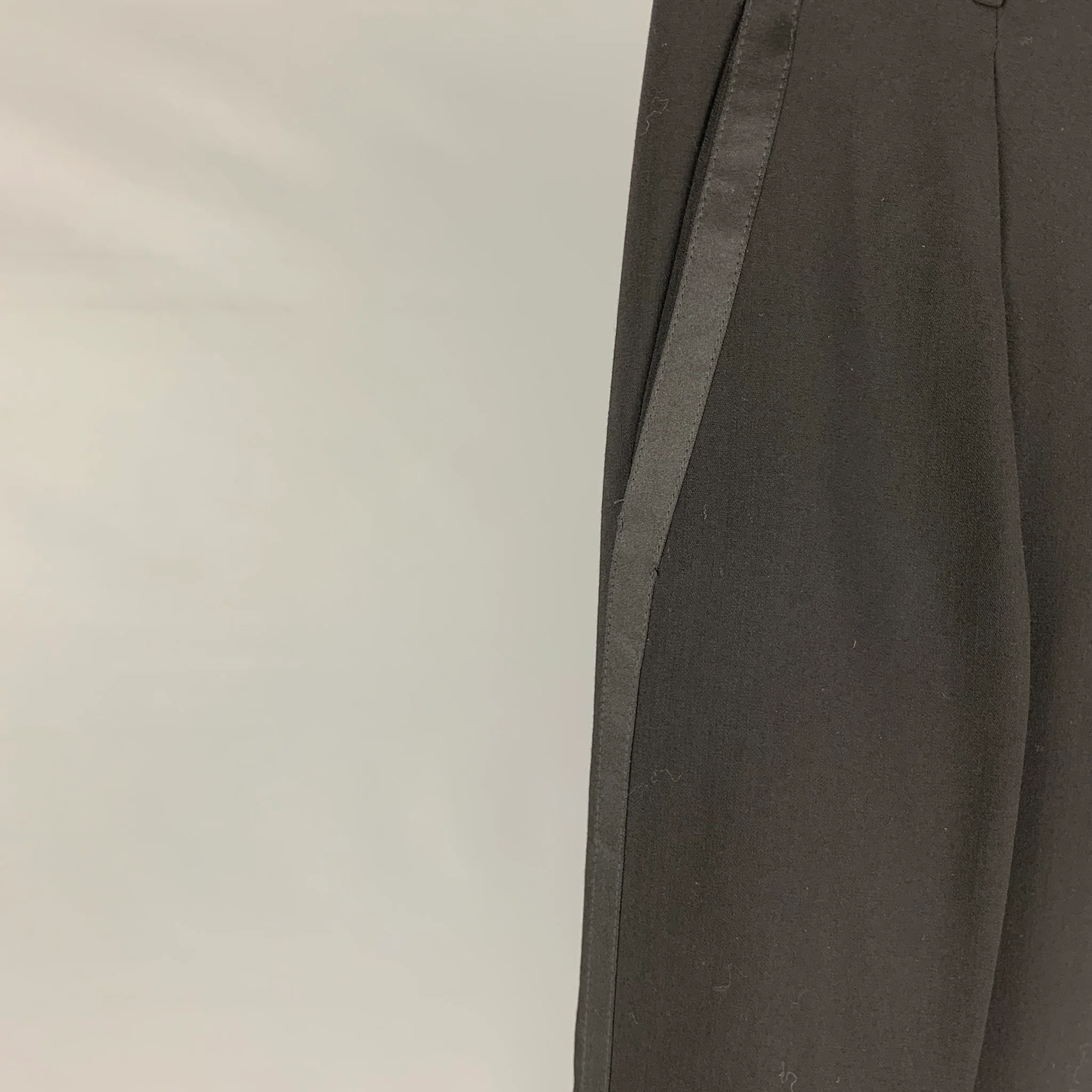 EMPORIO ARMANI Size 32 Black Wool Tuxedo Dress Pants - Image 2