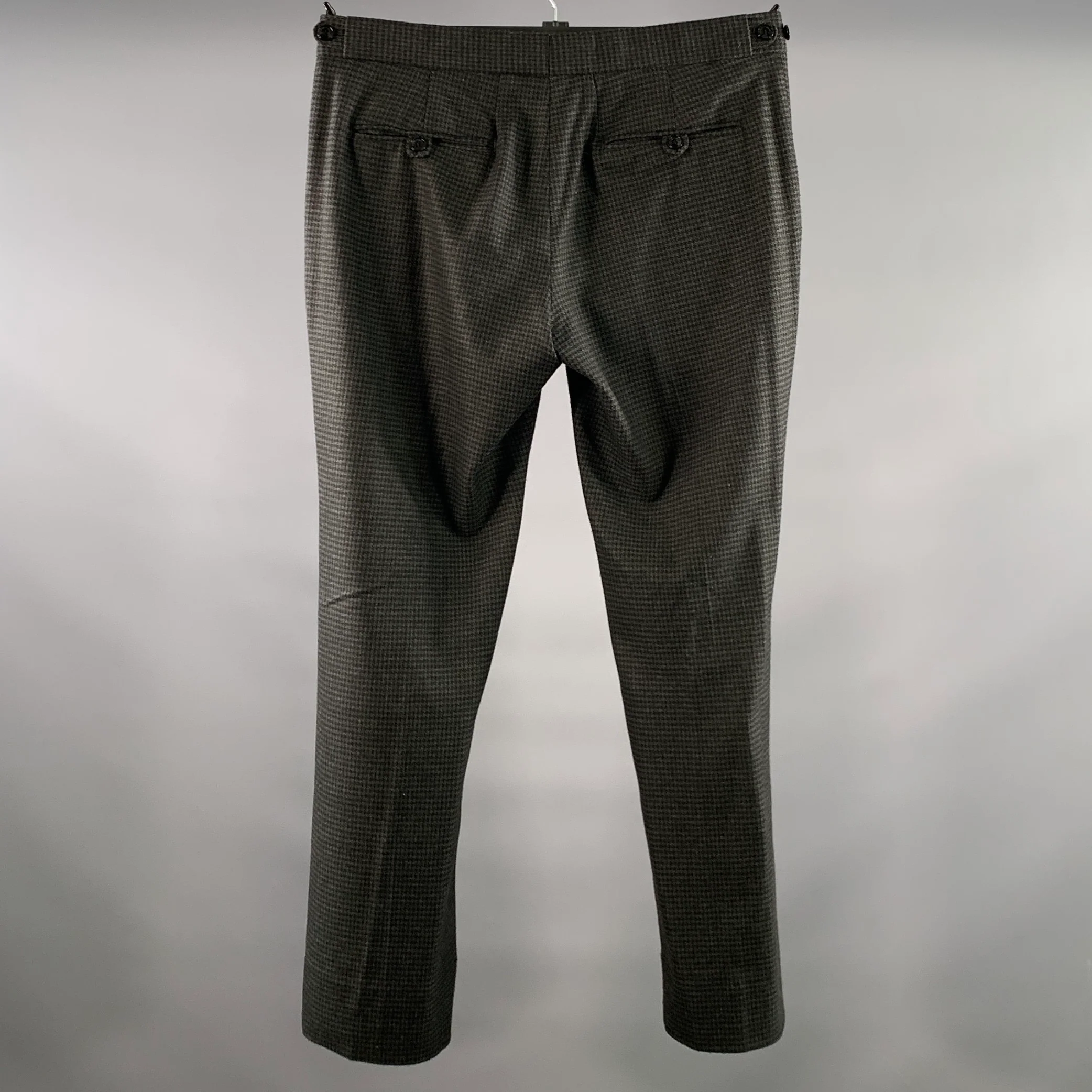 EMPORIO ARMANI Size 32 Grey Black Houndstooth Side Tabs Dress Pants - Image 2