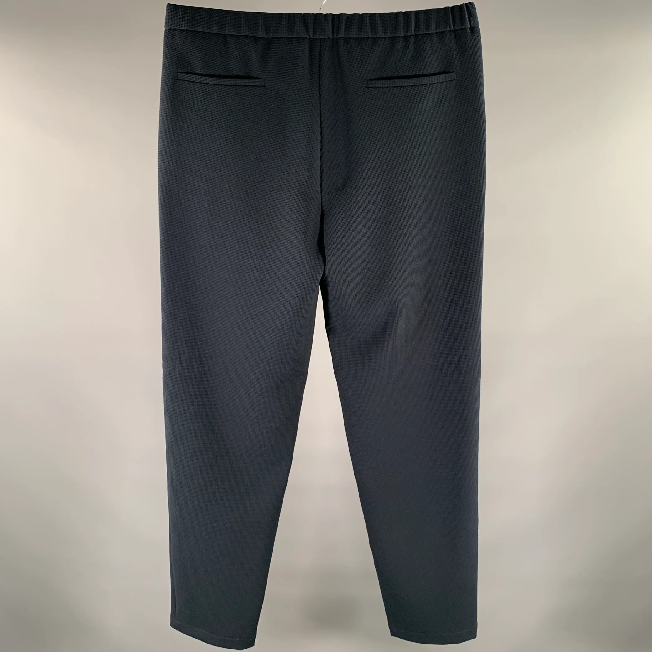 EMPORIO ARMANI Size 32 Navy Textured Elastic Waistband Pants - Image 3