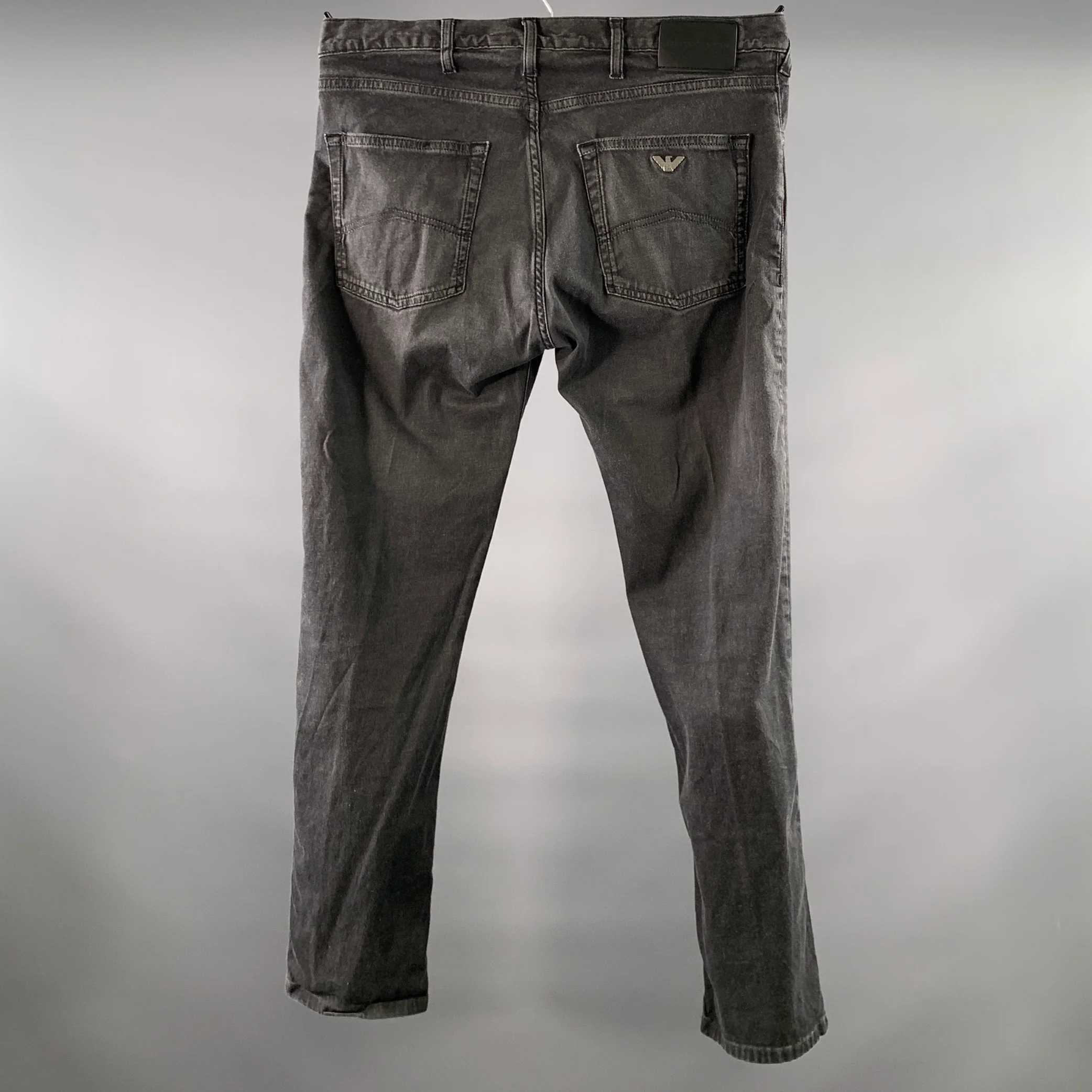 EMPORIO ARMANI Size 34 Black Grey Wash Cotton Elastane Low Rise Casual Pants - Image 2