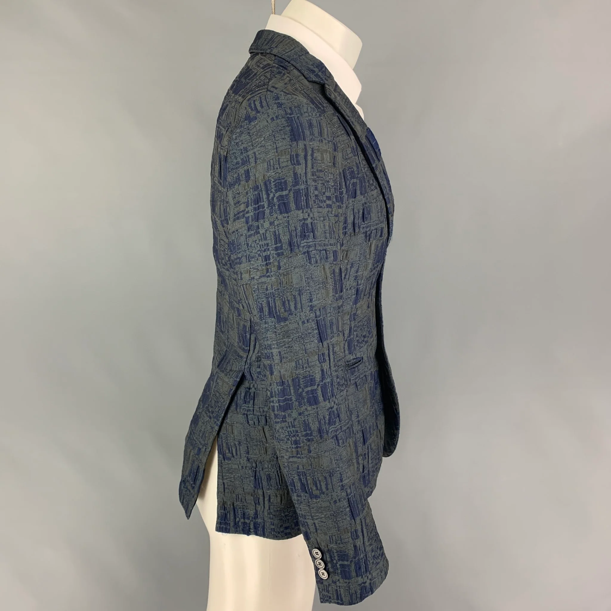 EMPORIO ARMANI Size 34 Dark Gray Blue Jacquard Polyester Blend Sport Coat - Image 2