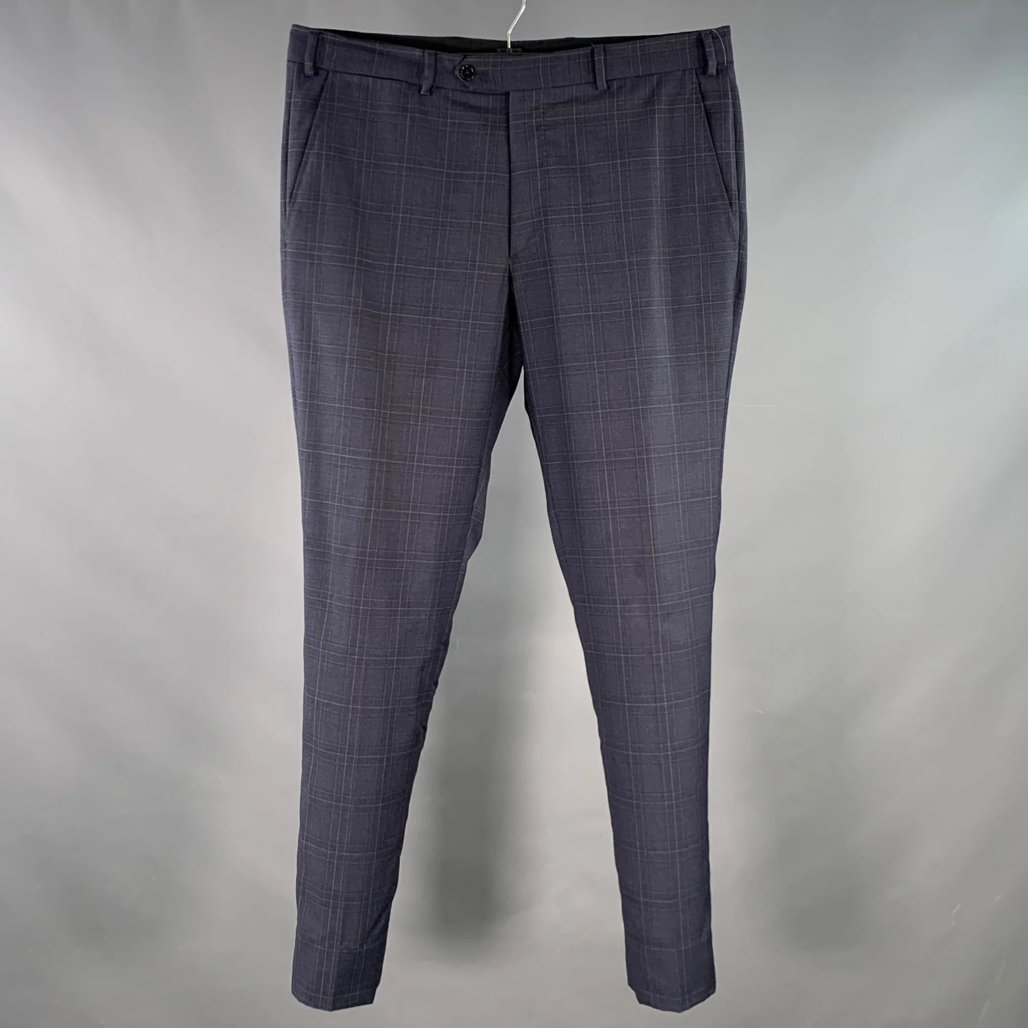 EMPORIO ARMANI Size 34 Navy Plaid Wool Slim Tapered Zip Fly Dress Pants