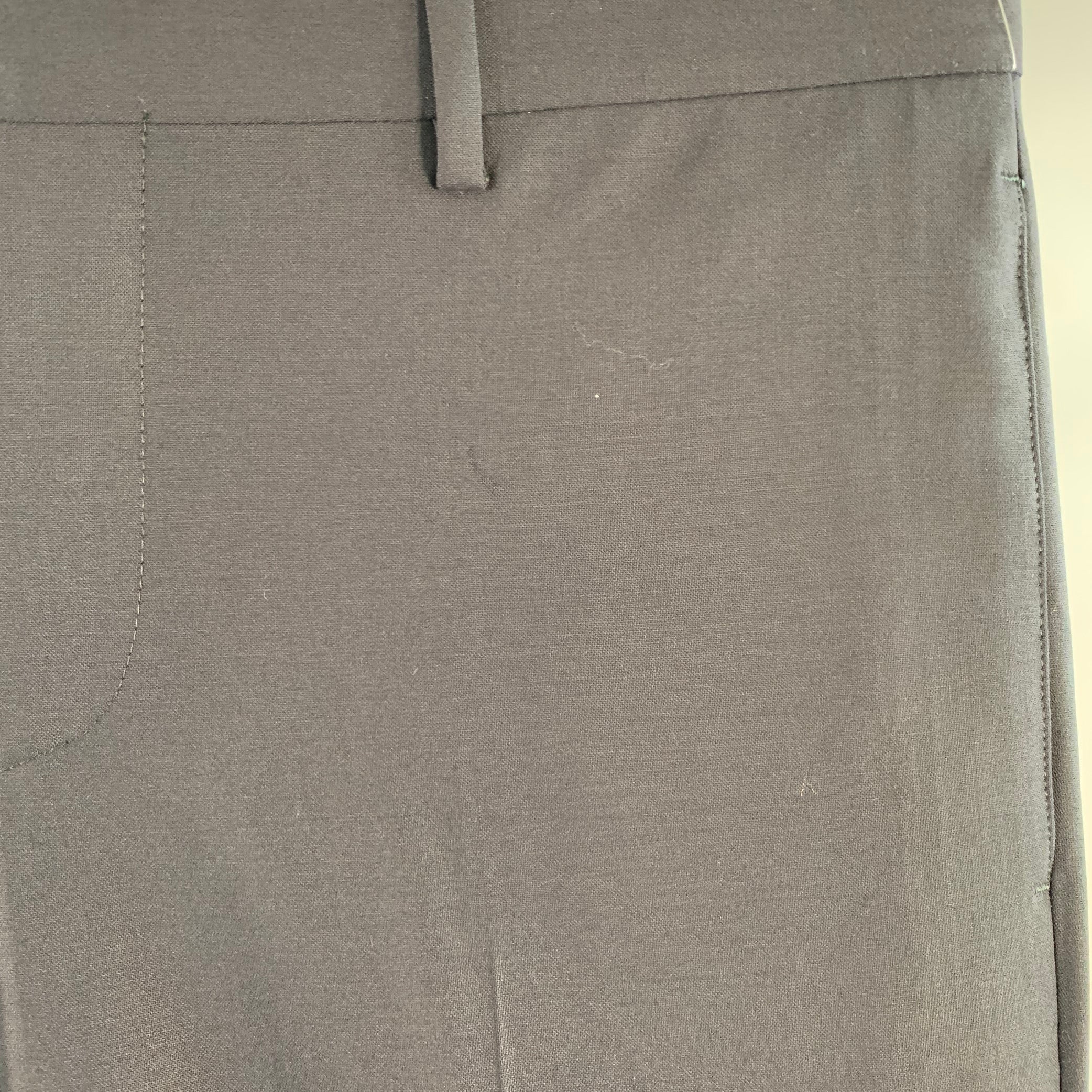 EMPORIO ARMANI Size 34 Navy Wool Blend Tapered Dress Pants - Image 4