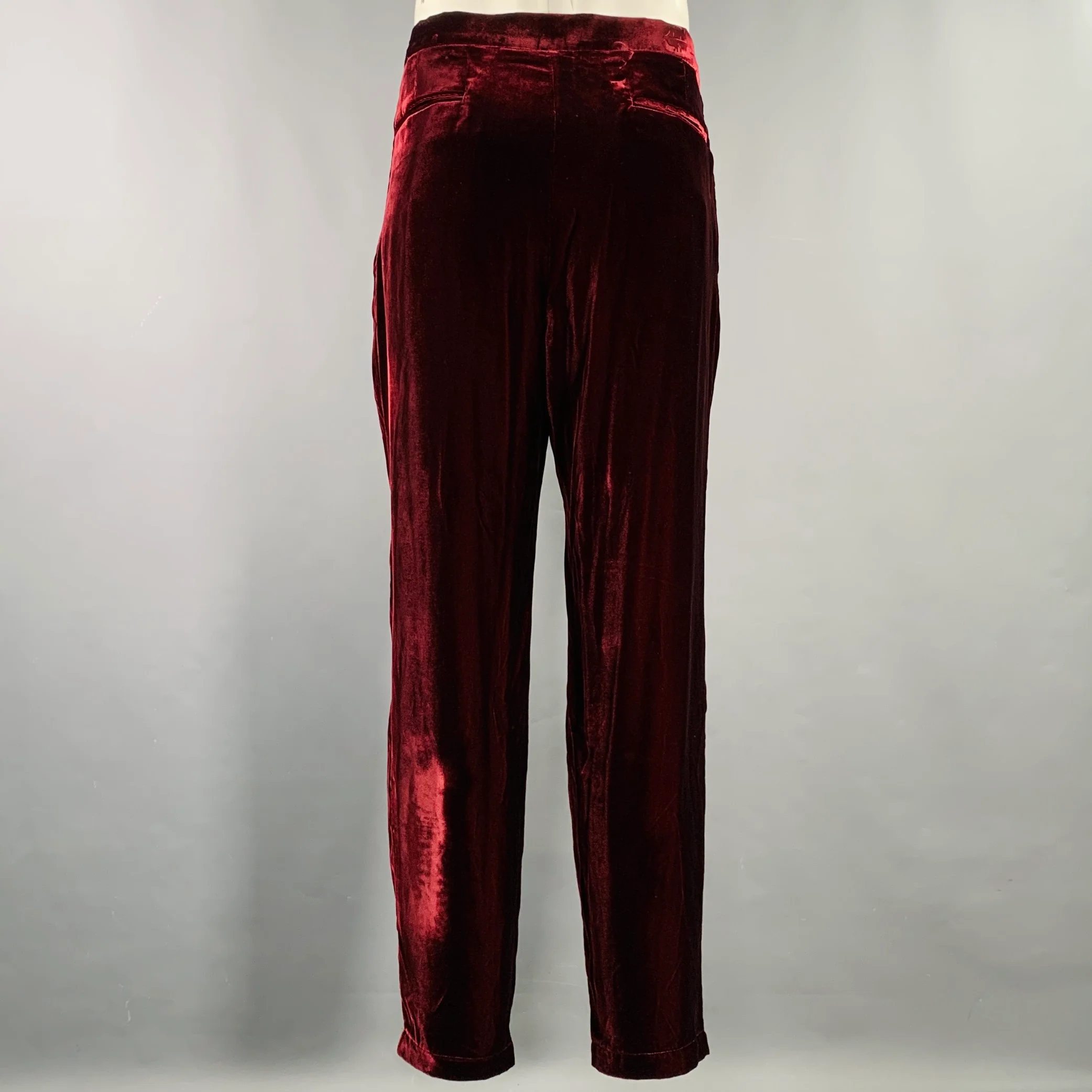 EMPORIO ARMANI Size 36 Burgundy Velvet Viscose Blend Zip Fly Dress Pants - Image 3