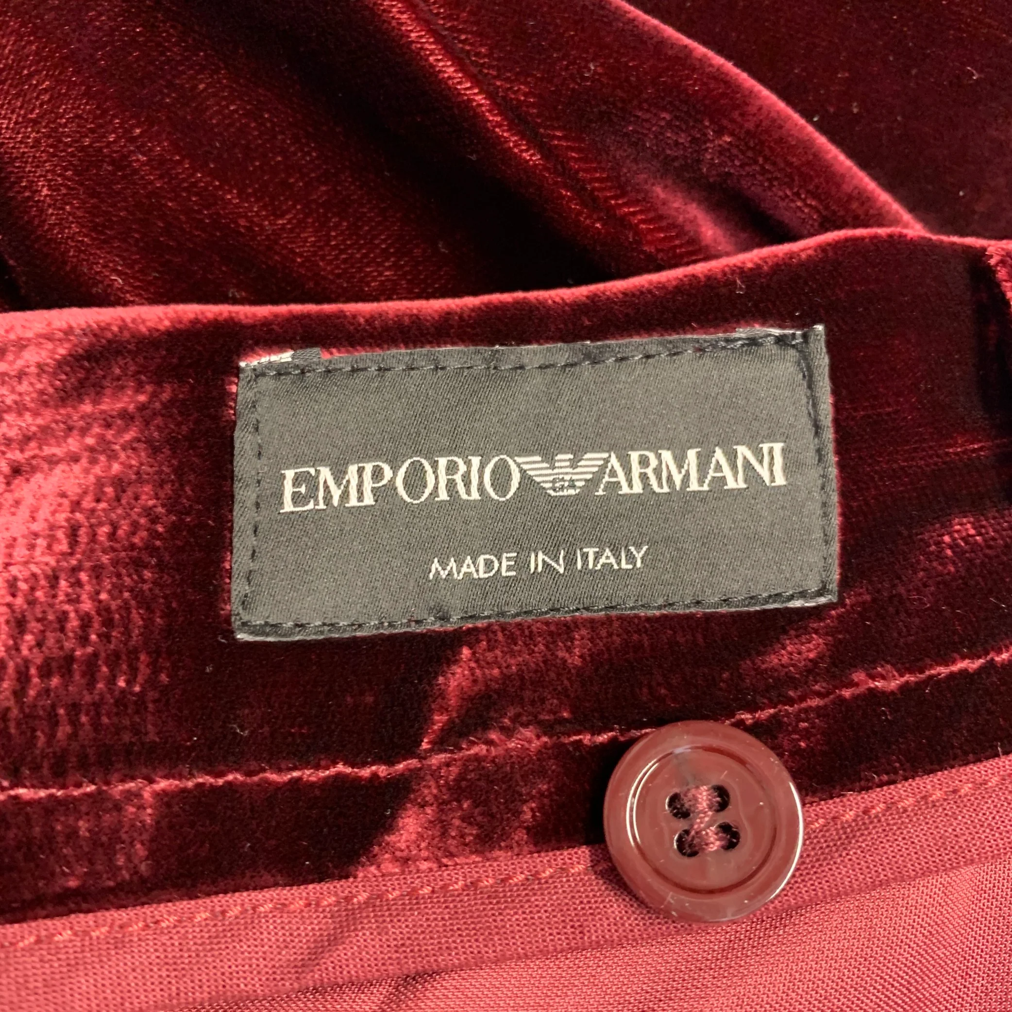 EMPORIO ARMANI Size 36 Burgundy Velvet Viscose Blend Zip Fly Dress Pants - Image 5