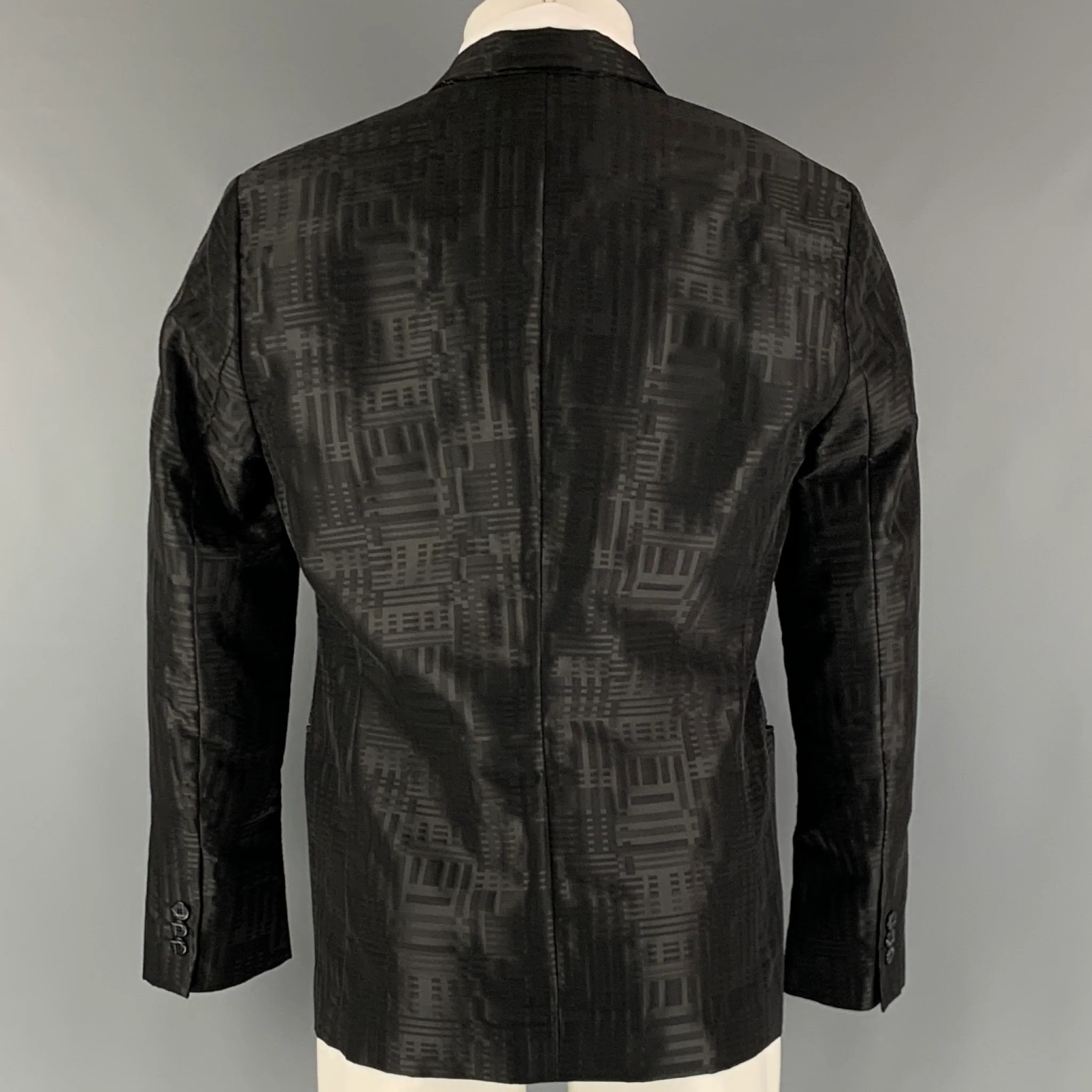 EMPORIO ARMANI Size 38 Black Jacquard Wool Blend Notch Lapel Sport Coat - Image 4
