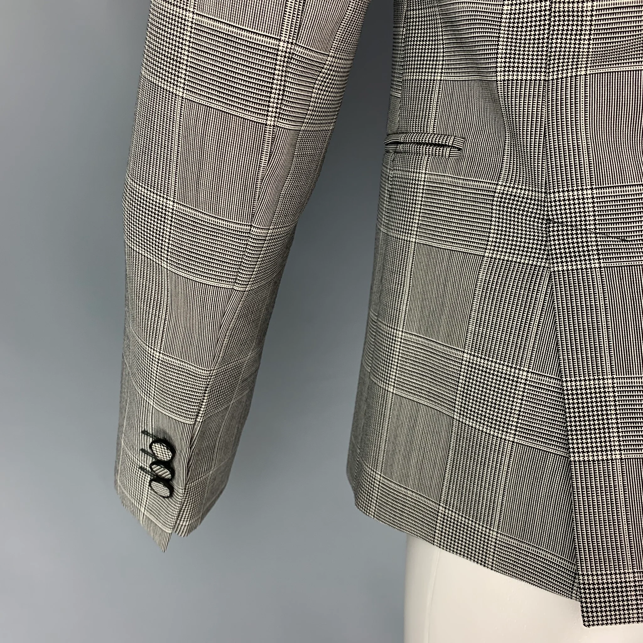 EMPORIO ARMANI Size 38 Black White Glenplaid Wool Mohair Sport Coat - Image 4